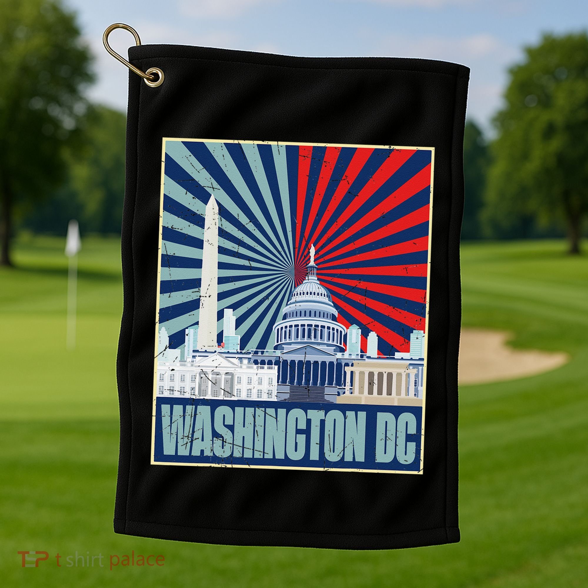 Retro Capitol Hill Washington DC American Flag 4th Of July Golf Towel
