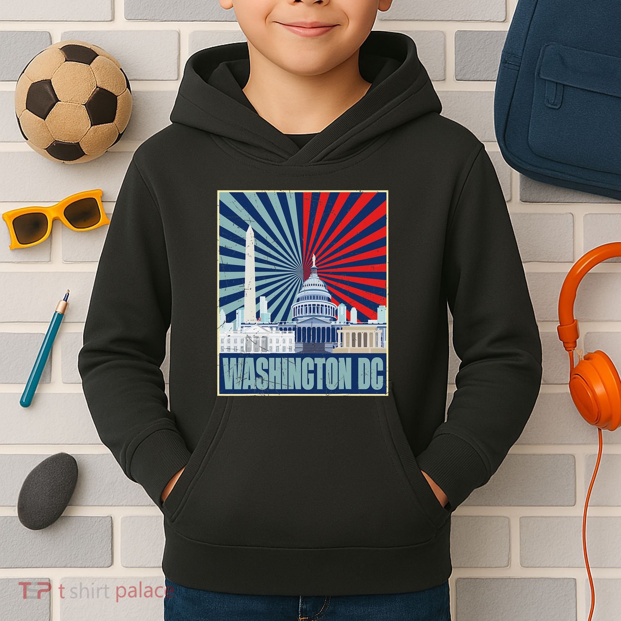 Retro Capitol Hill Washington DC American Flag 4th Of July Kids Hoodie