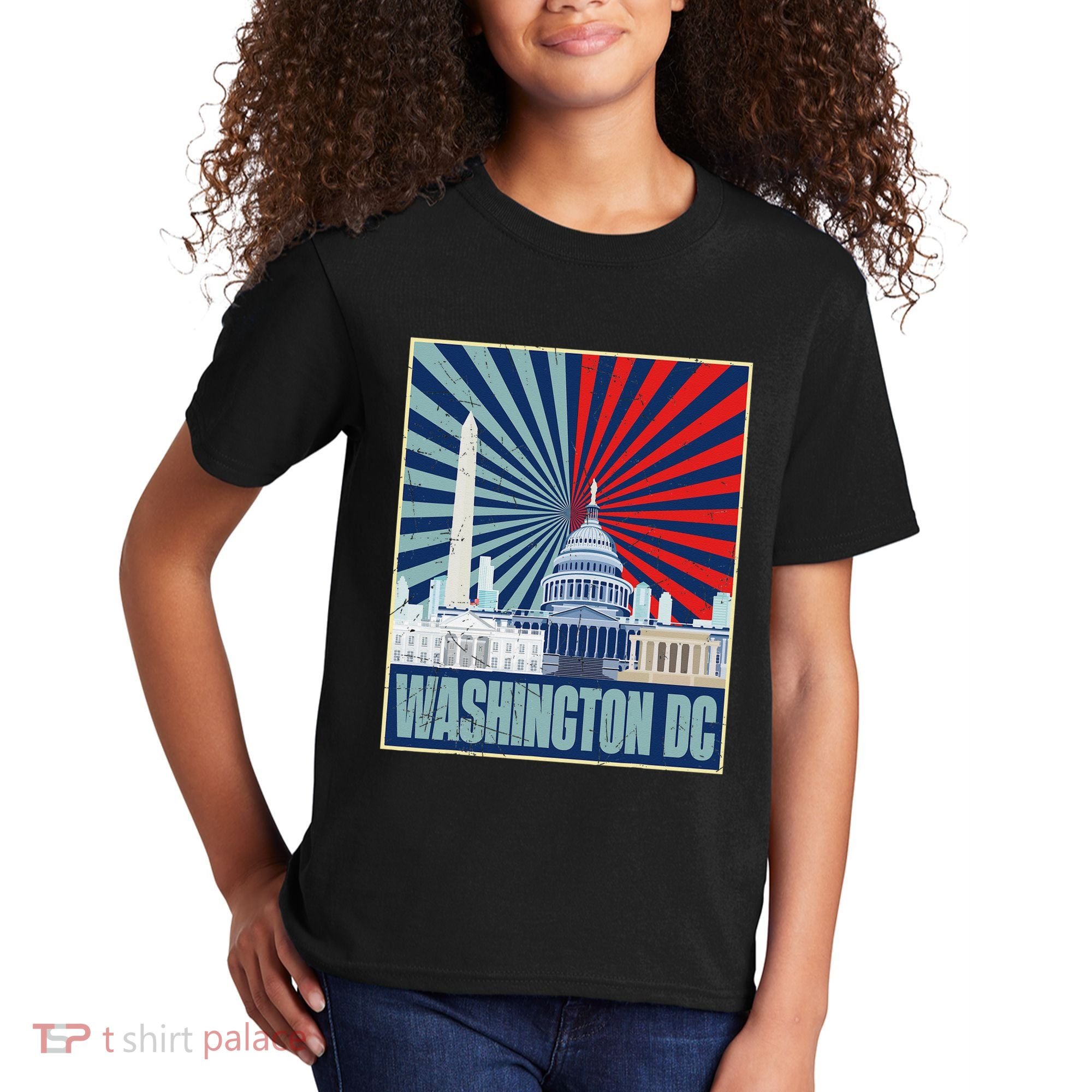 Retro Capitol Hill Washington DC American Flag 4th Of July Kids T-Shirt