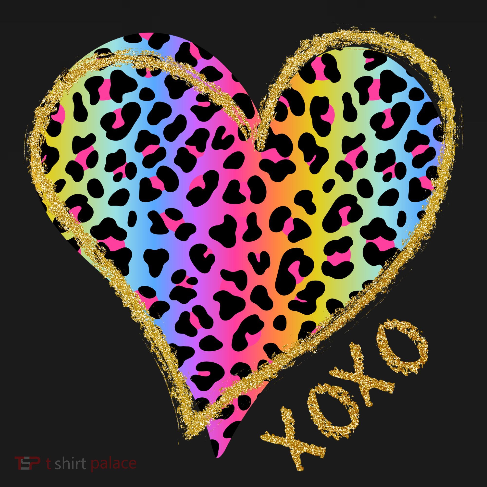 Rainbow Cheetah Heart Xoxo Polo