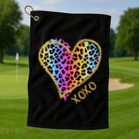 Rainbow Cheetah Heart Xoxo Golf Towel thumb 1