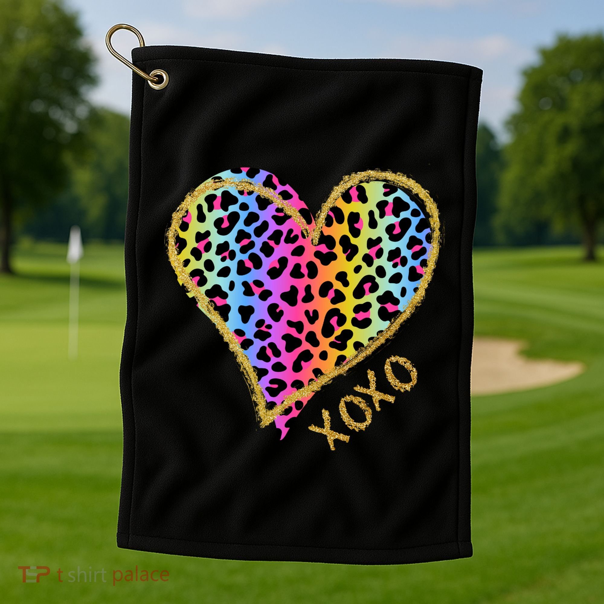 Rainbow Cheetah Heart Xoxo Golf Towel