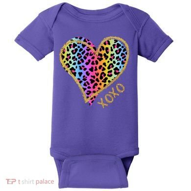 Rainbow Cheetah Heart Xoxo Baby Bodysuit