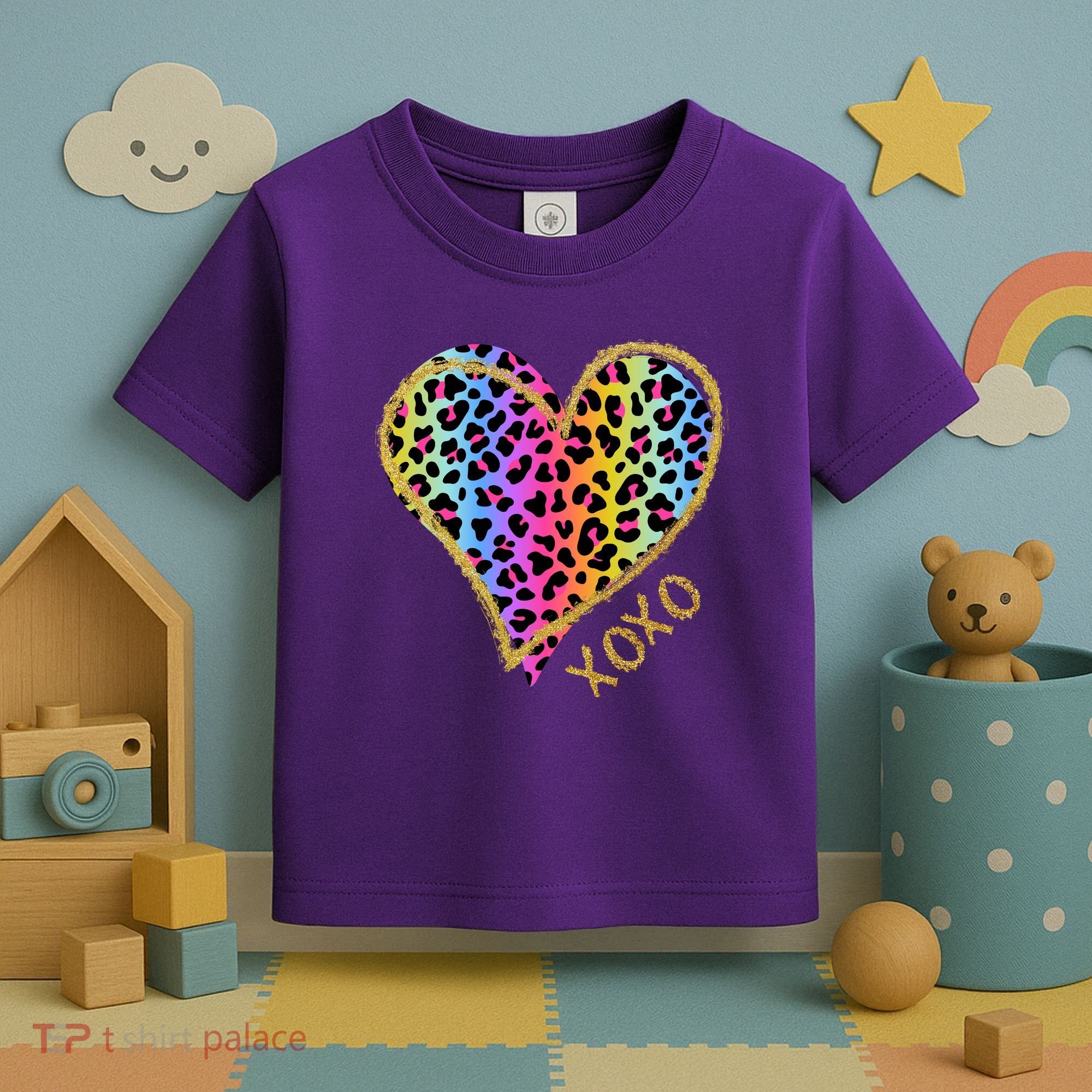 Rainbow Cheetah Heart Xoxo Toddler T-Shirt