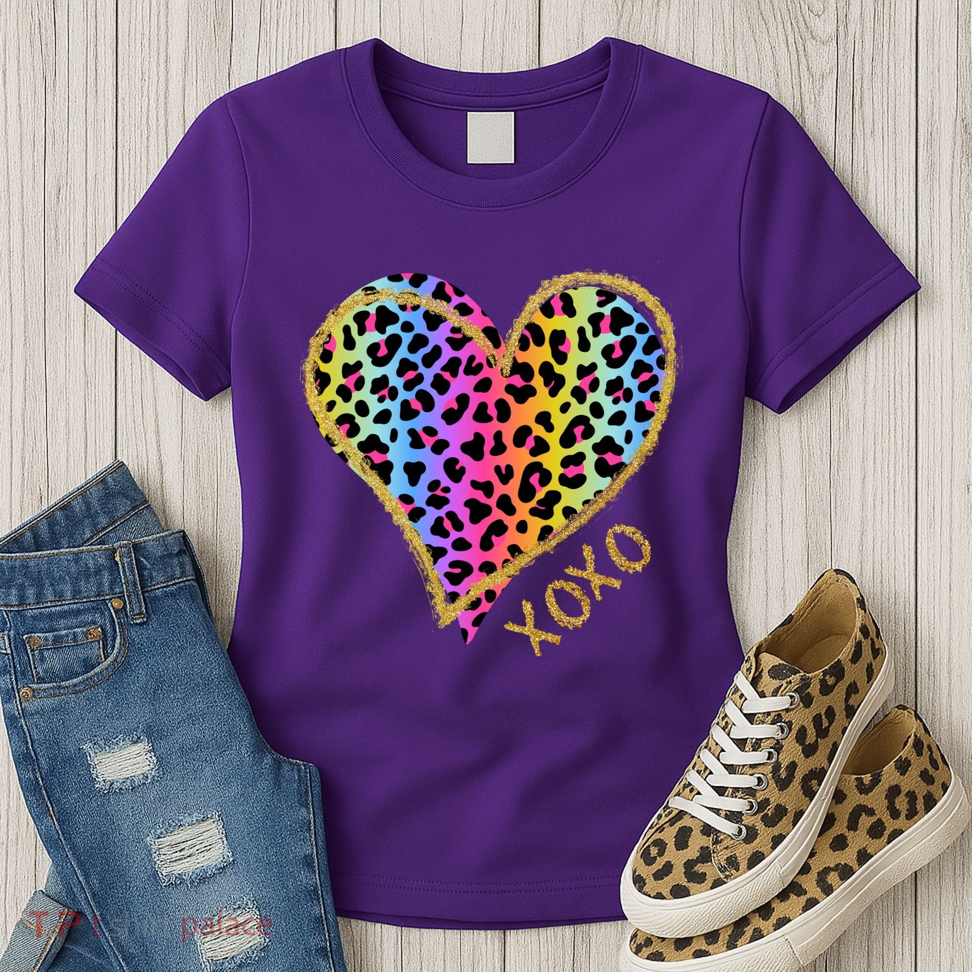 Rainbow Cheetah Heart Xoxo Women's T-Shirt