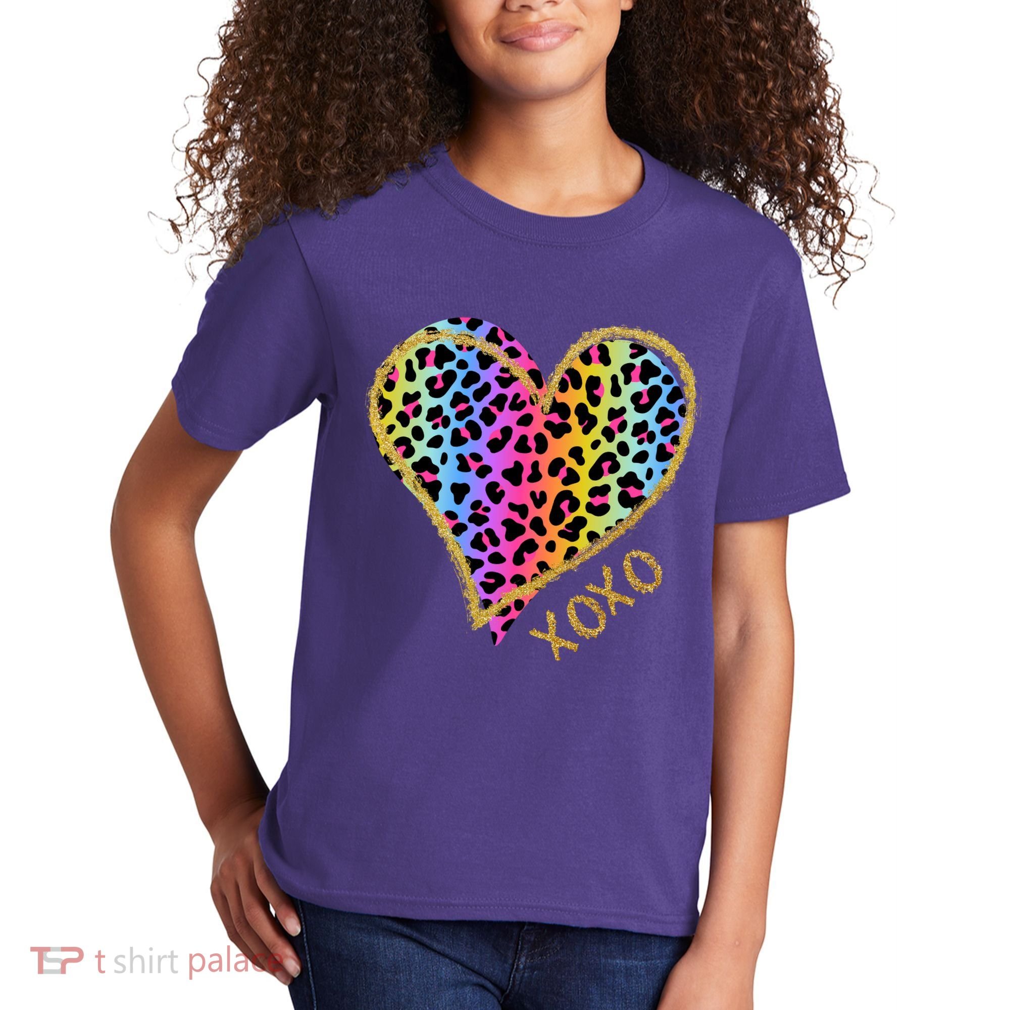 Rainbow Cheetah Heart Xoxo Kids T-Shirt