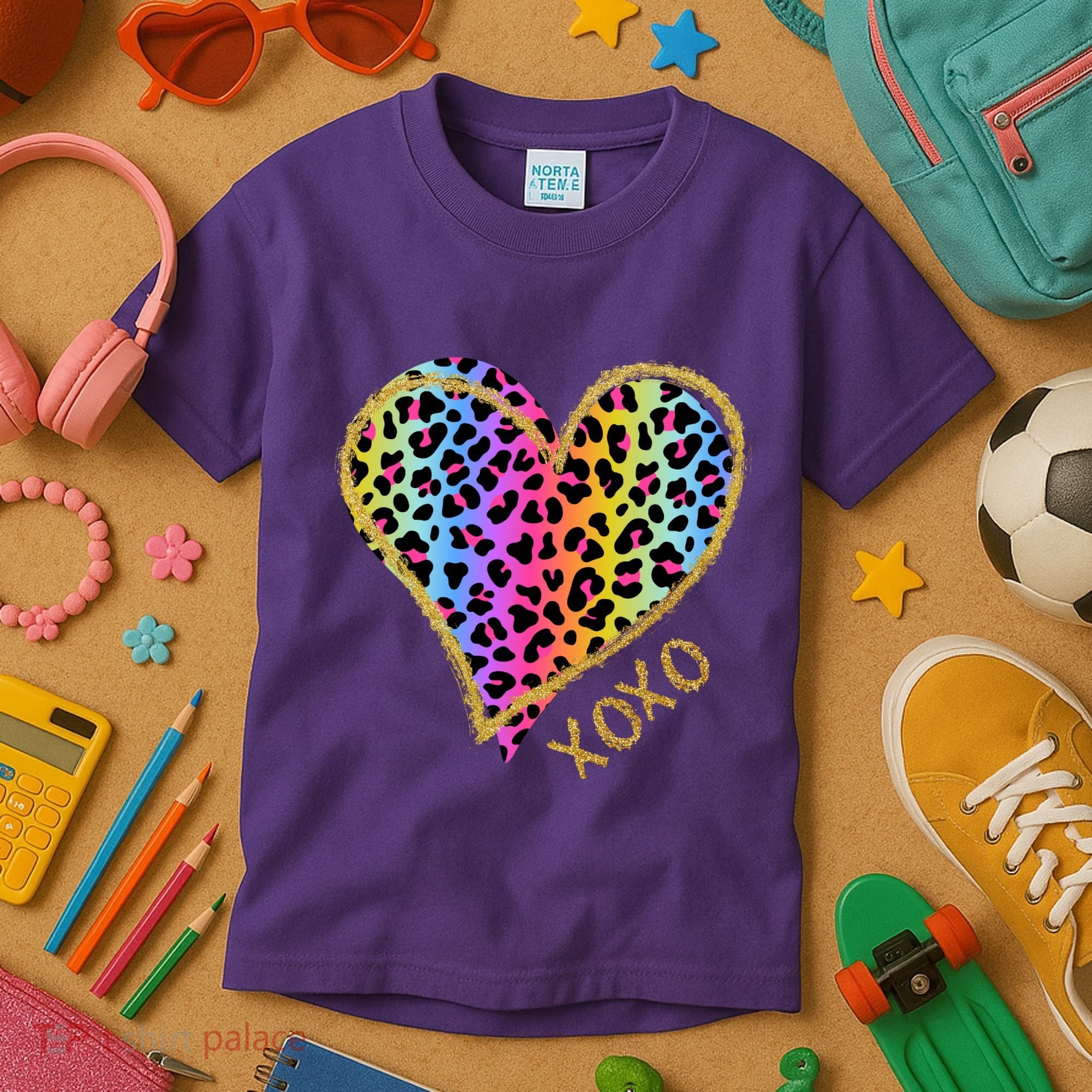 Rainbow Cheetah Heart Xoxo Kids T-Shirt