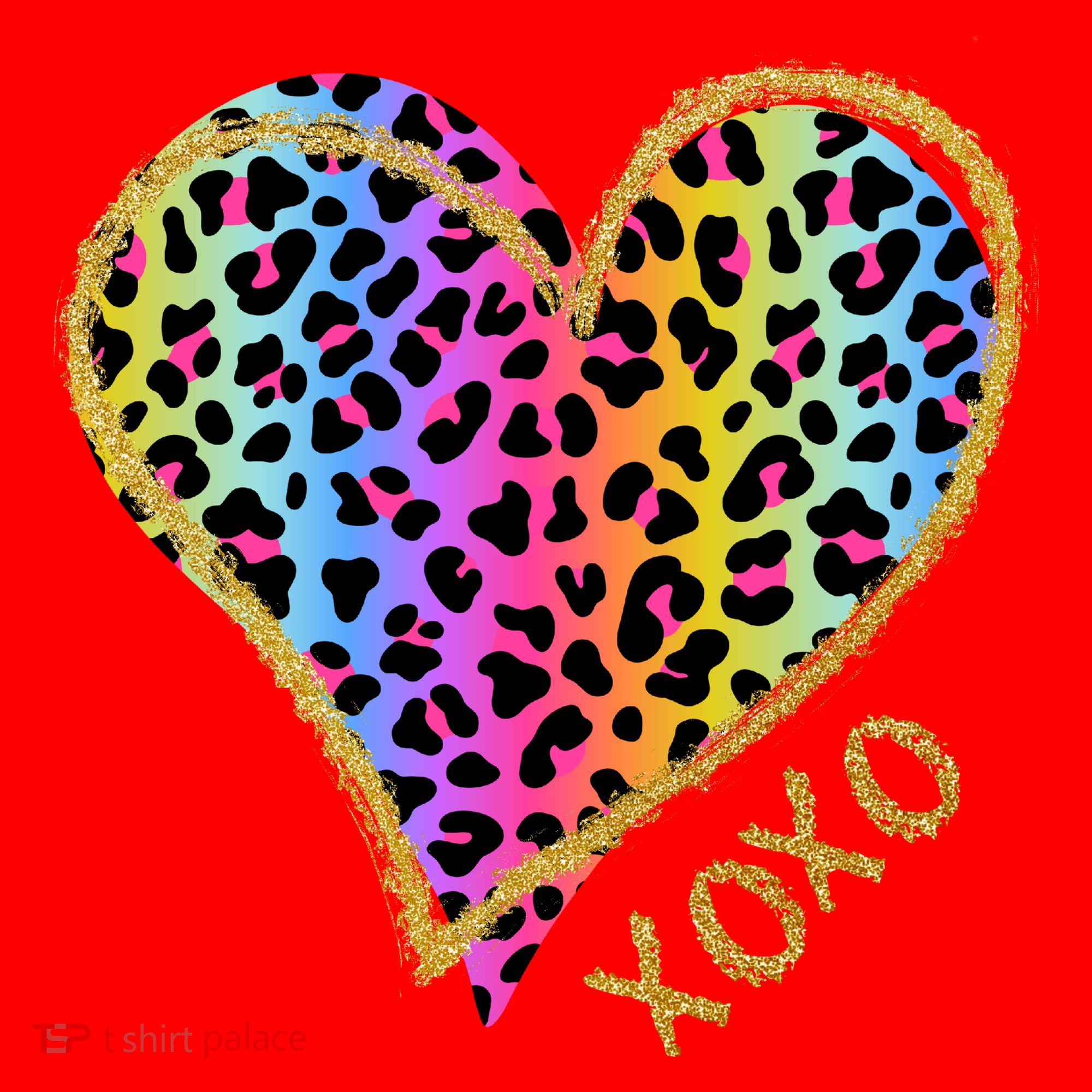 Rainbow Cheetah Heart Xoxo Santa Hat