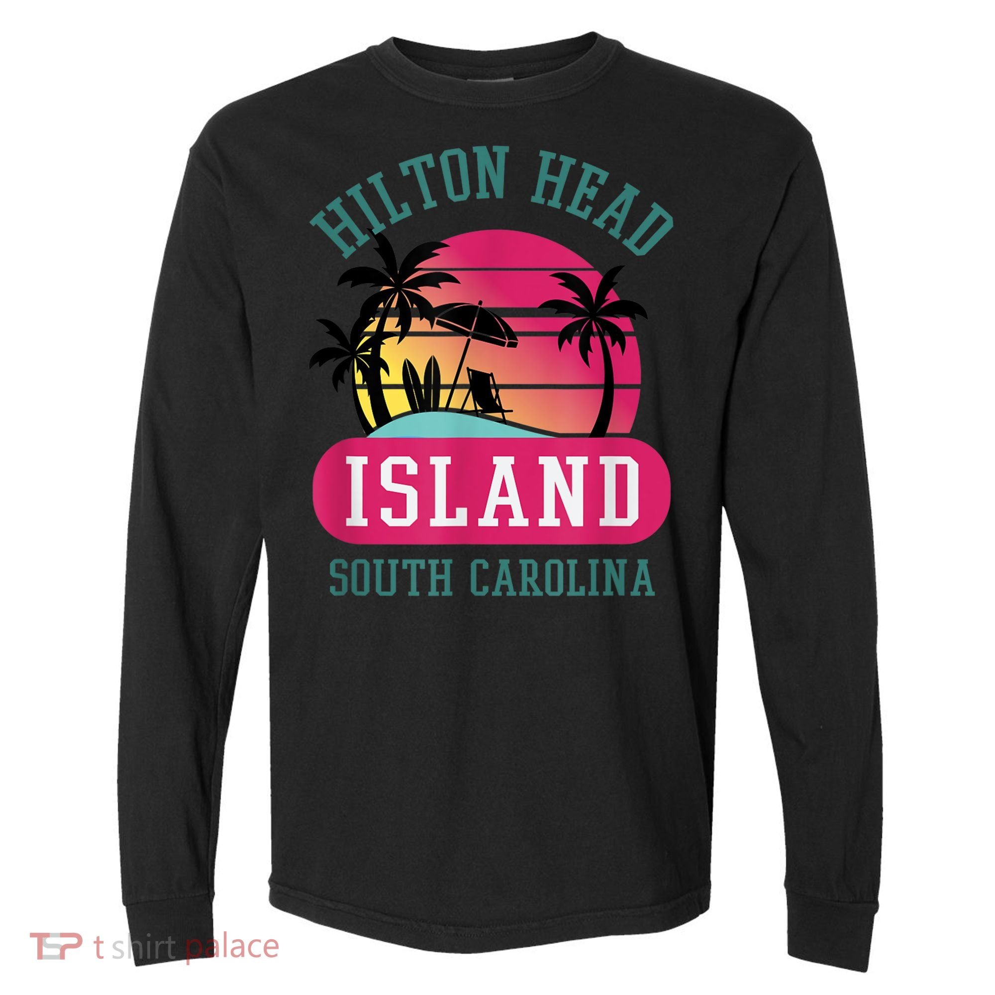Retro Cool Hilton Head Island SC Beach Souvenir Novelty Art Comfort Colors Heavyweight Long Sleeve T-Shirt