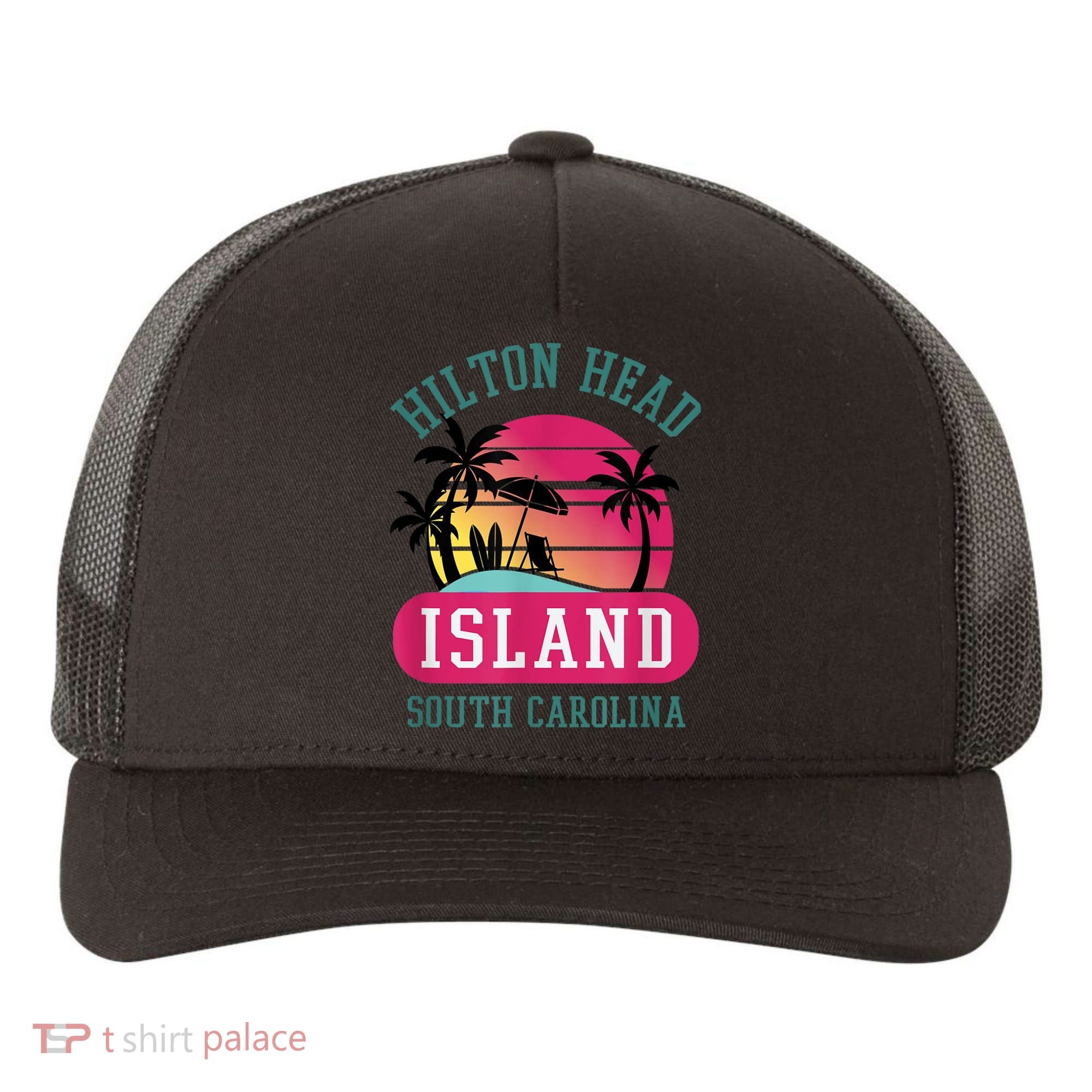 Retro Cool Hilton Head Island SC Beach Souvenir Novelty Art Yupoong Adult 5-Panel Trucker Hat