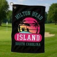 Retro Cool Hilton Head Island SC Beach Souvenir Novelty Art Golf Towel thumb 1