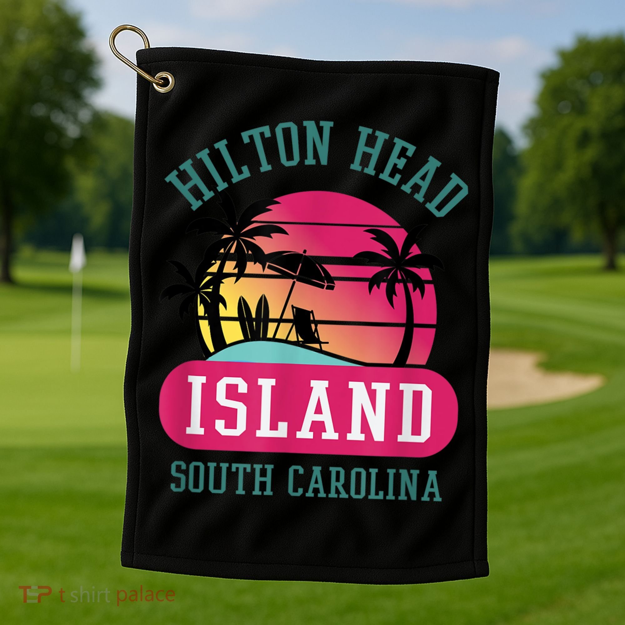 Retro Cool Hilton Head Island SC Beach Souvenir Novelty Art Golf Towel