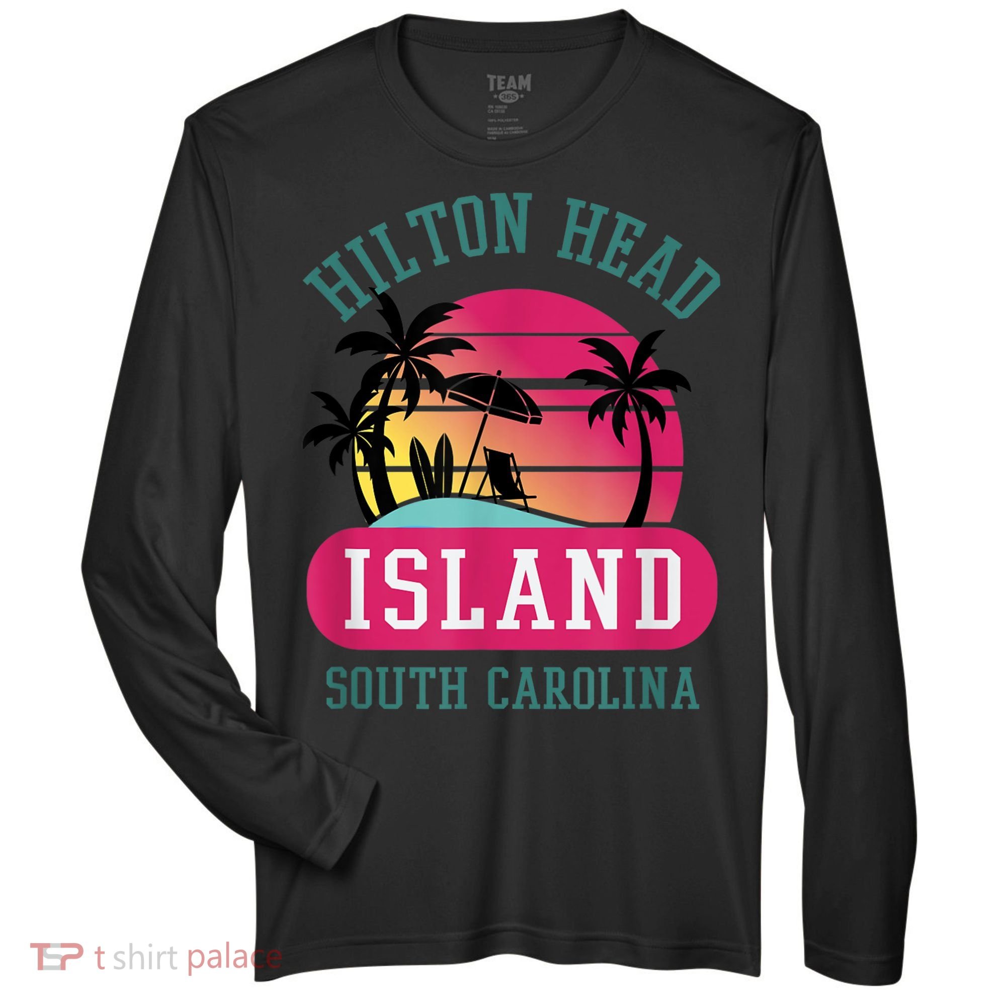Retro Cool Hilton Head Island SC Beach Souvenir Novelty Art Zone Performance Long-Sleeve T-Shirt