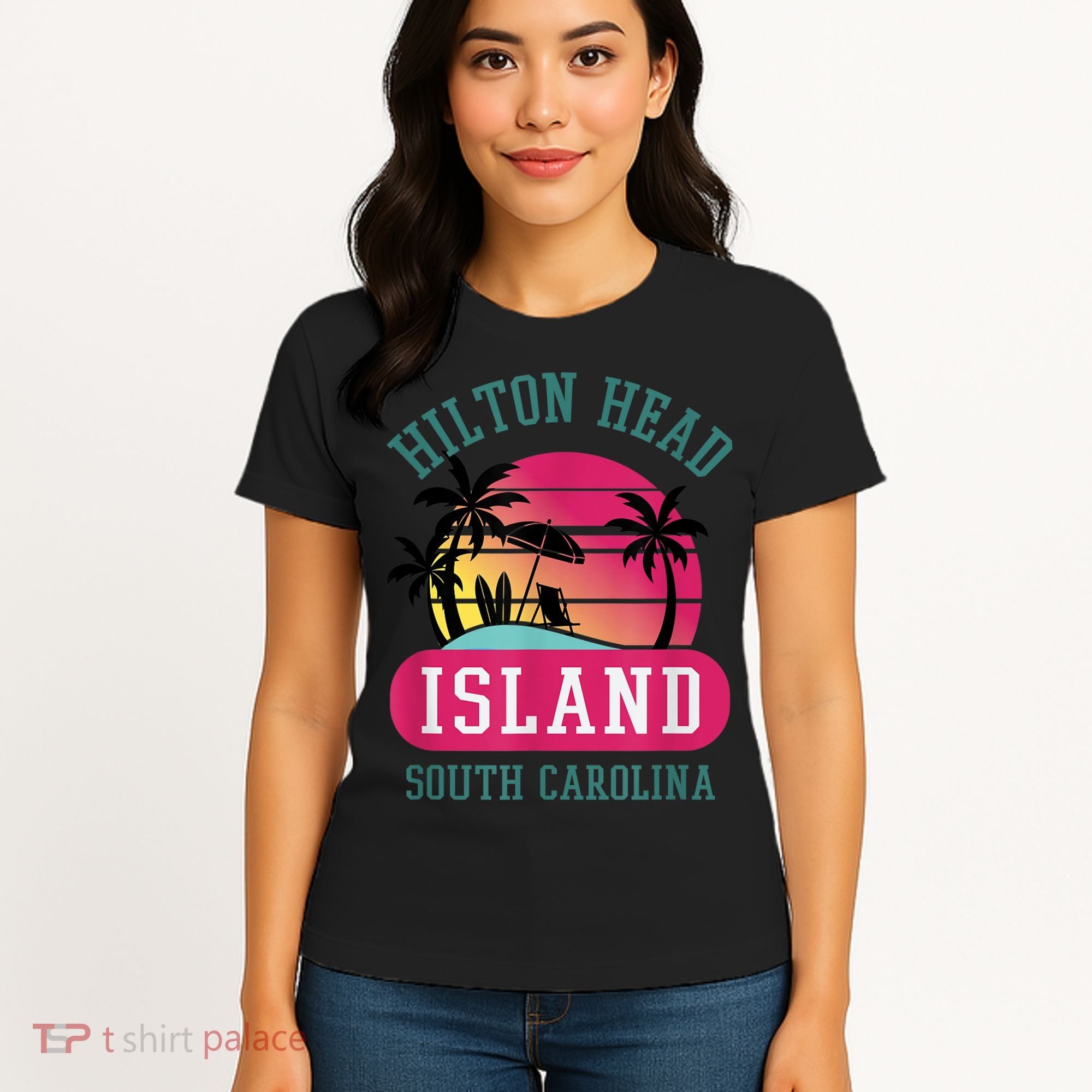 Retro Cool Hilton Head Island SC Beach Souvenir Novelty Art Women's T-Shirt
