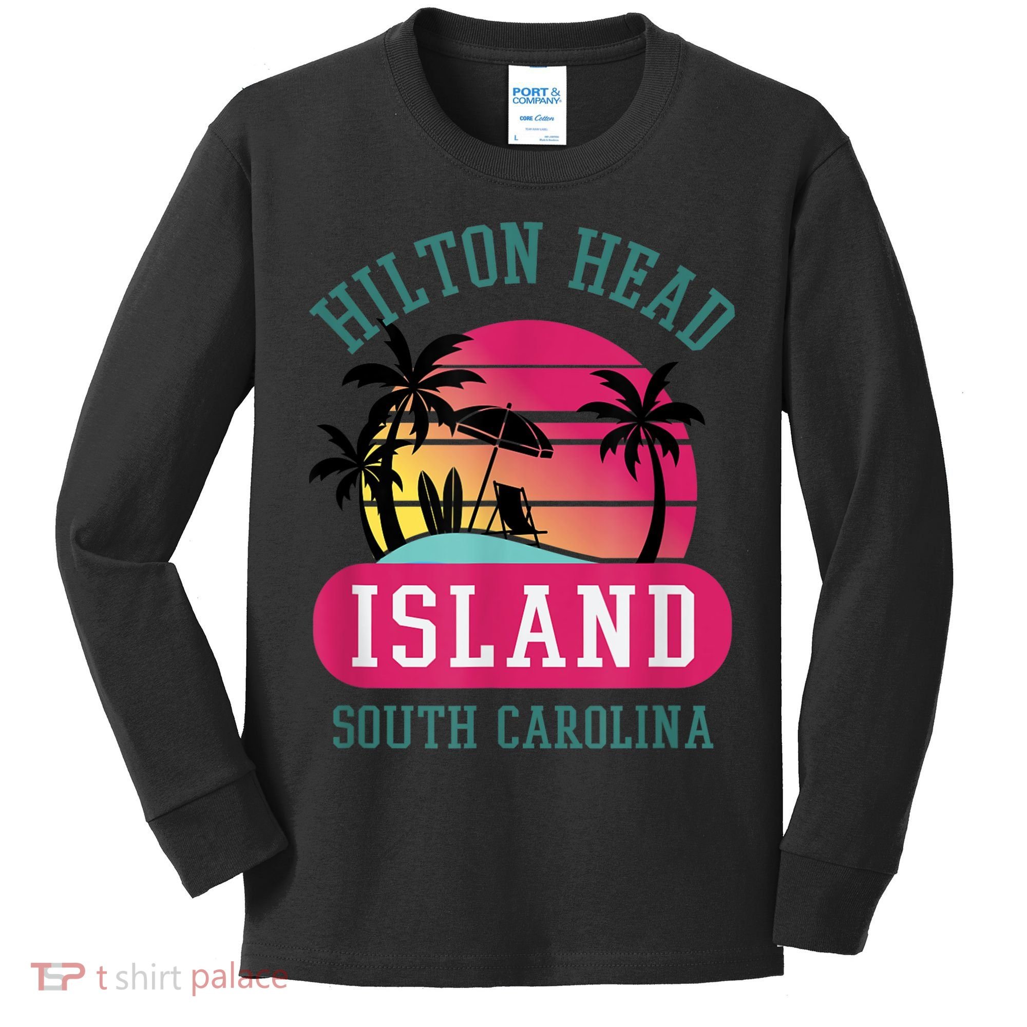 Retro Cool Hilton Head Island SC Beach Souvenir Novelty Art Kids Long Sleeve Shirt