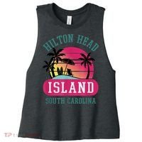 Retro Cool Hilton Head Island SC Beach Souvenir Novelty Art Women's Racerback Cropped Tank thumb 0