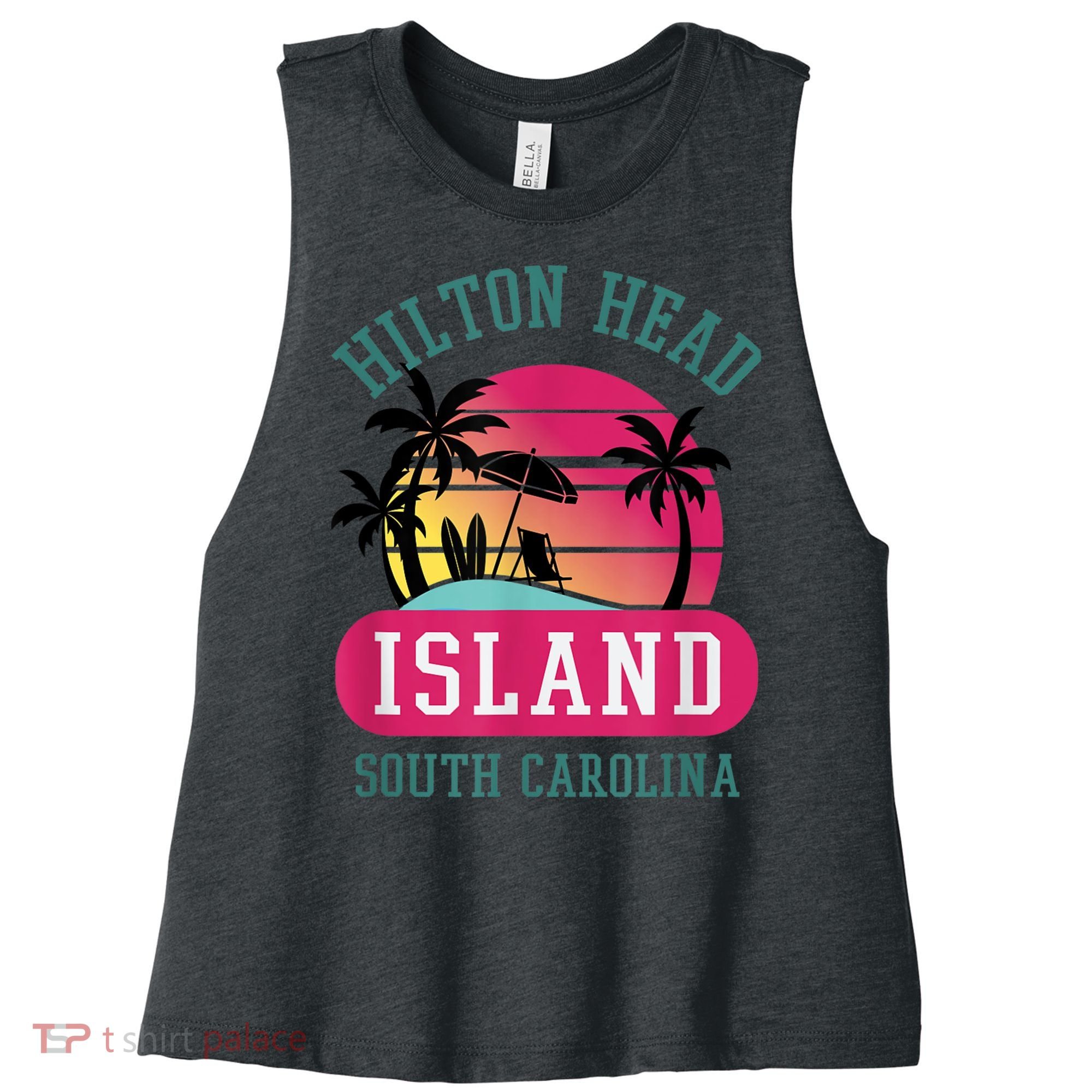 Retro Cool Hilton Head Island SC Beach Souvenir Novelty Art Women's Racerback Cropped Tank