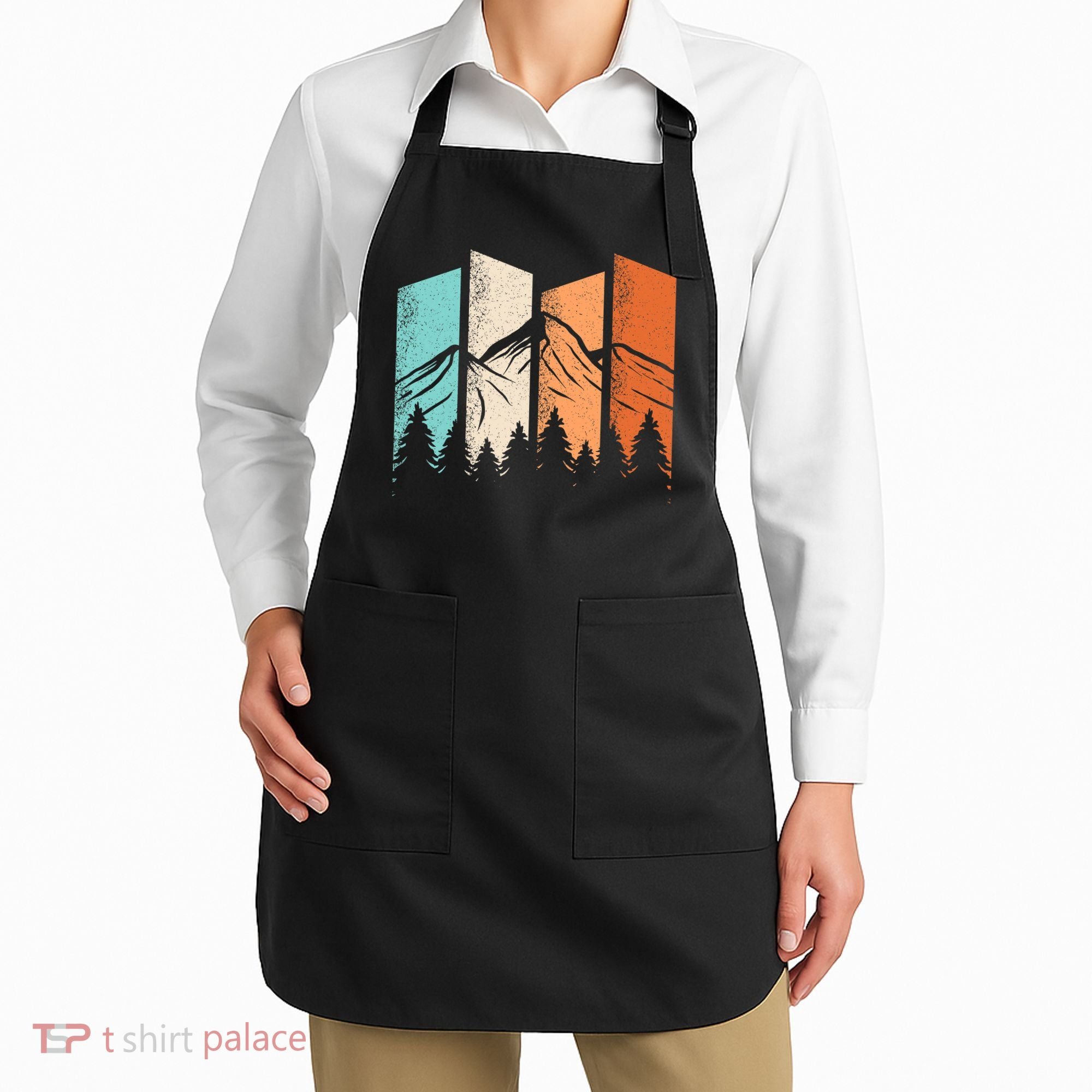 Retro Camping Hiking Nature Landscape Outdoor Apron