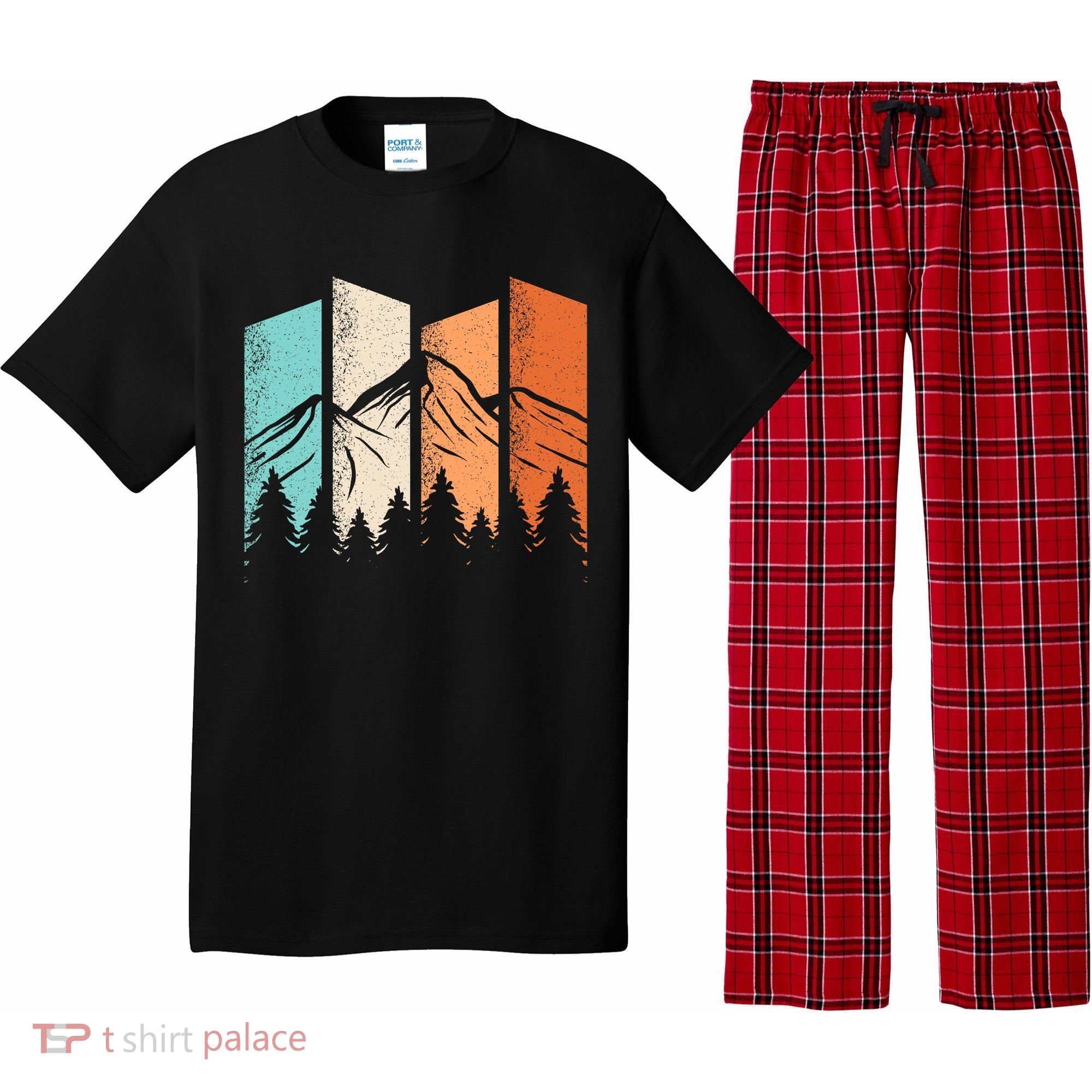 Retro Camping Hiking Nature Landscape Outdoor Pajama Set