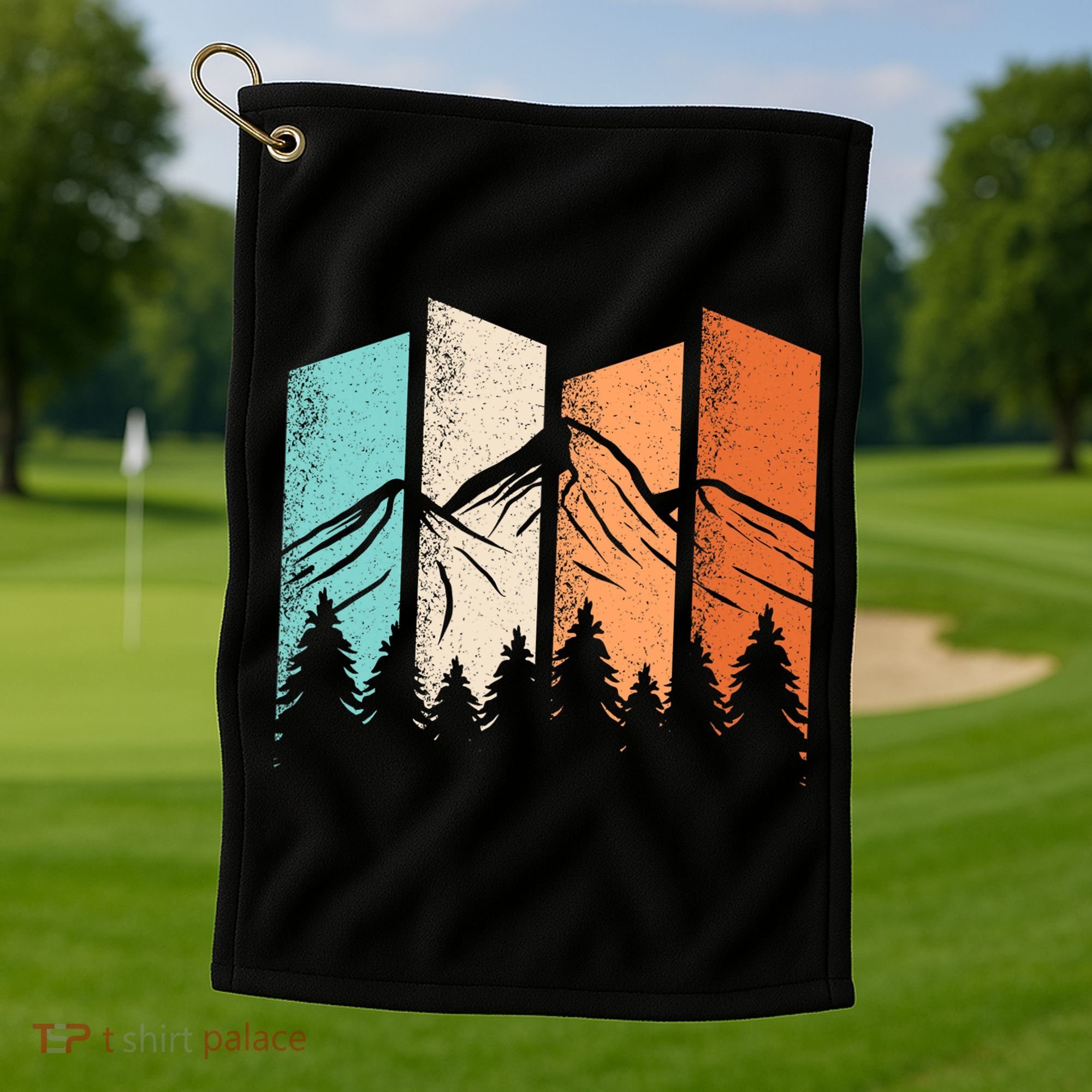 Retro Camping Hiking Nature Landscape Outdoor Golf Towel