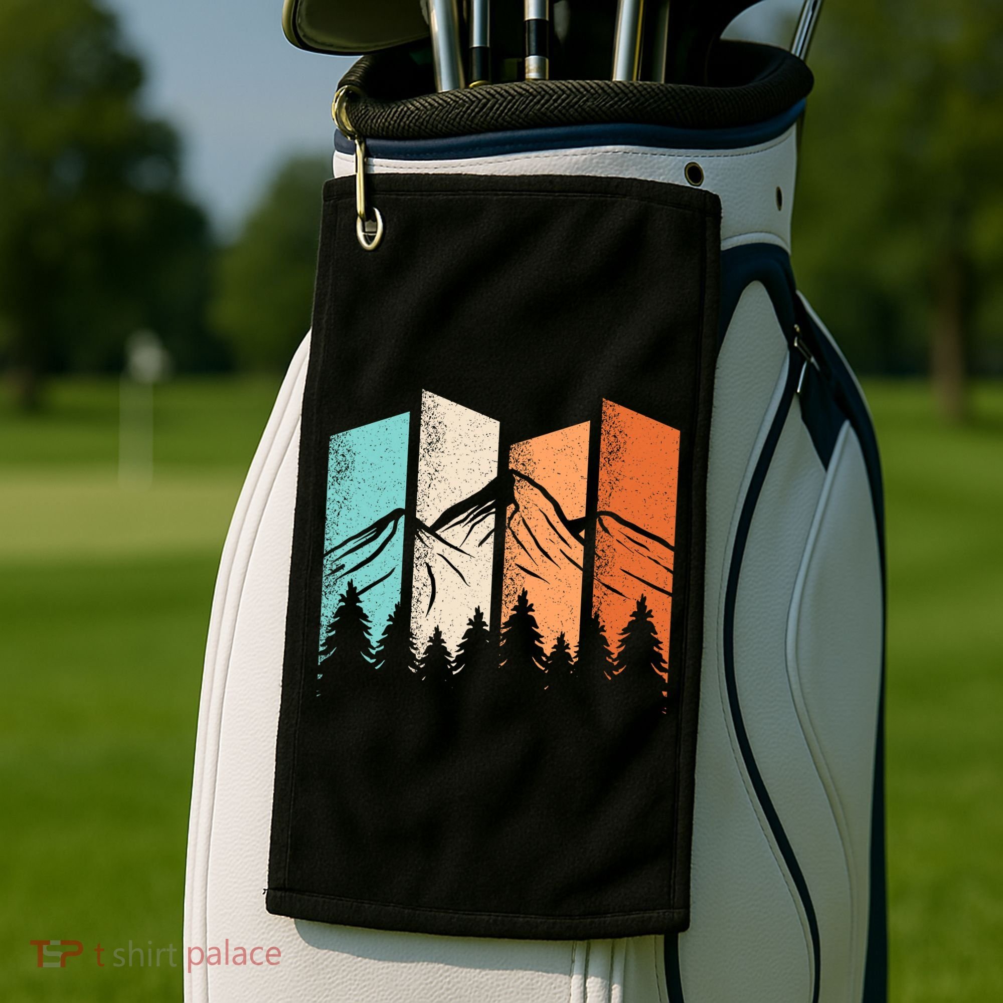 Retro Camping Hiking Nature Landscape Outdoor Golf Towel