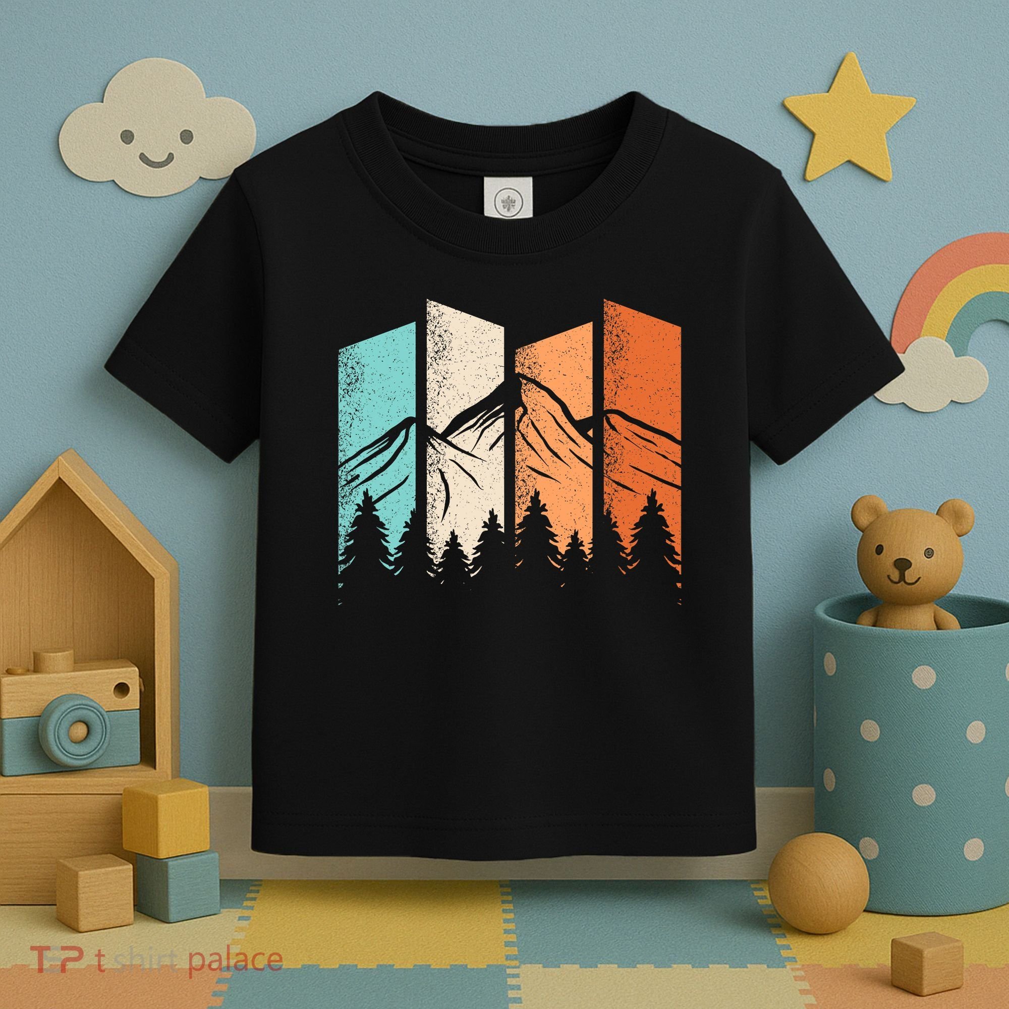 Retro Camping Hiking Nature Landscape Outdoor Toddler T-Shirt