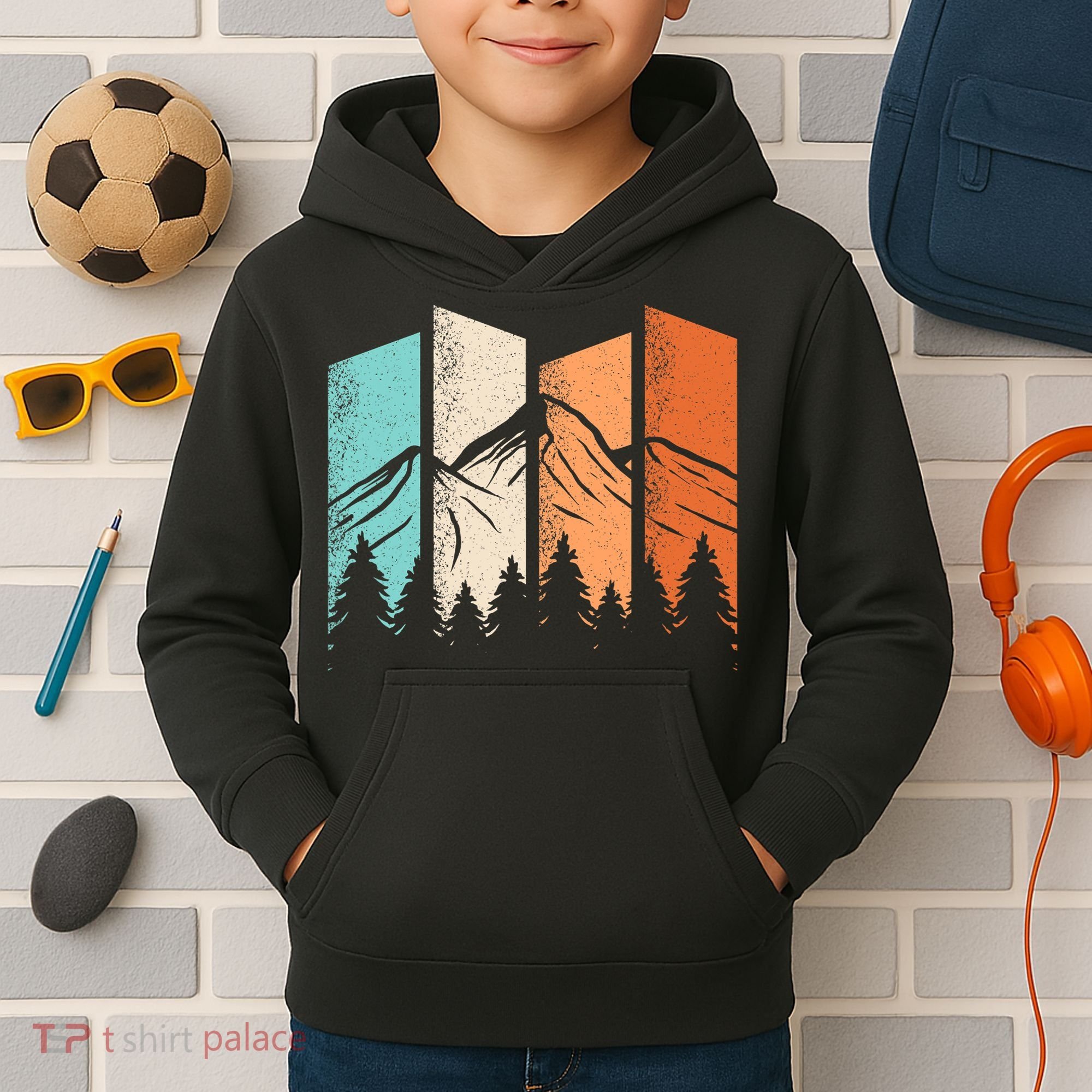 Retro Camping Hiking Nature Landscape Outdoor Kids Hoodie