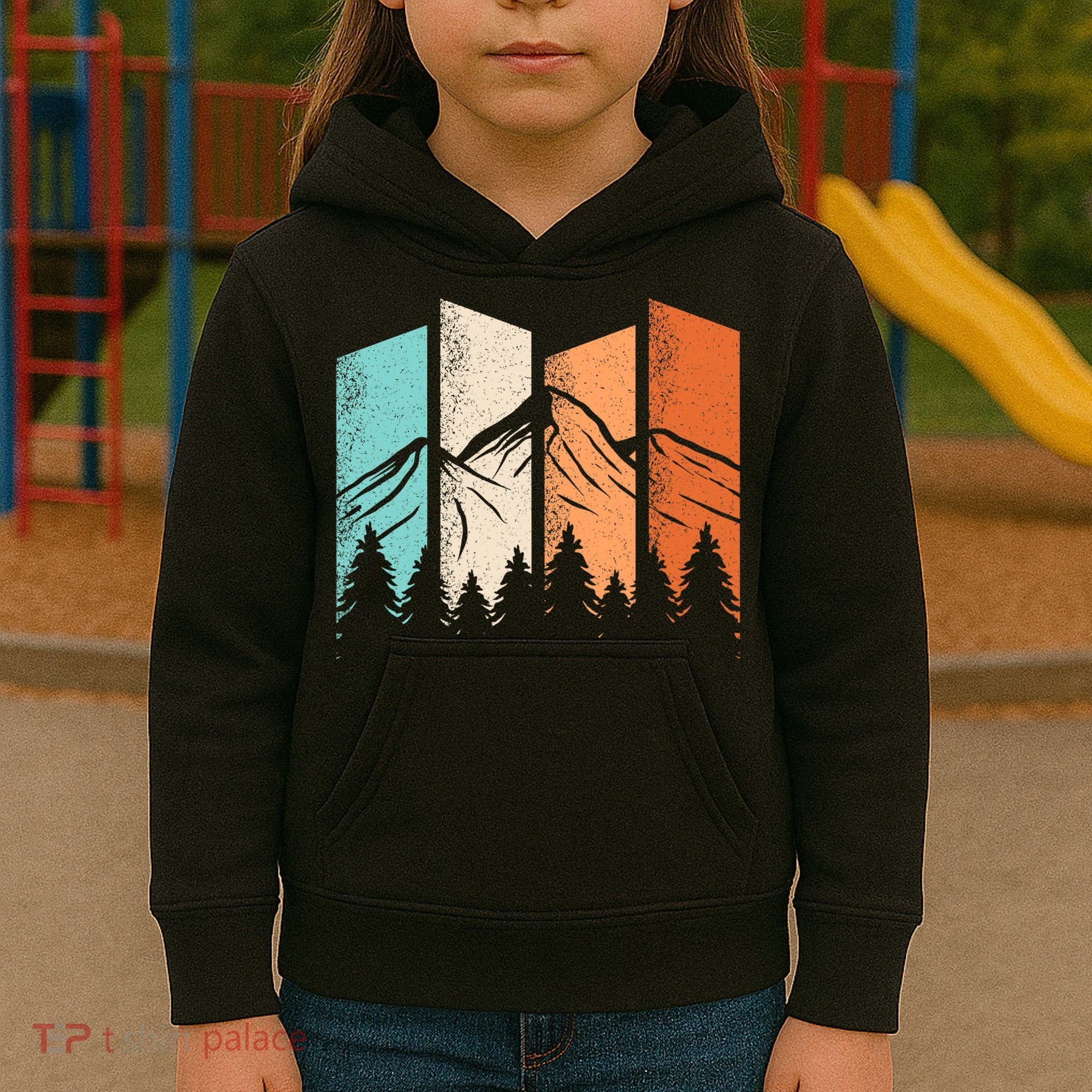 Retro Camping Hiking Nature Landscape Outdoor Kids Hoodie