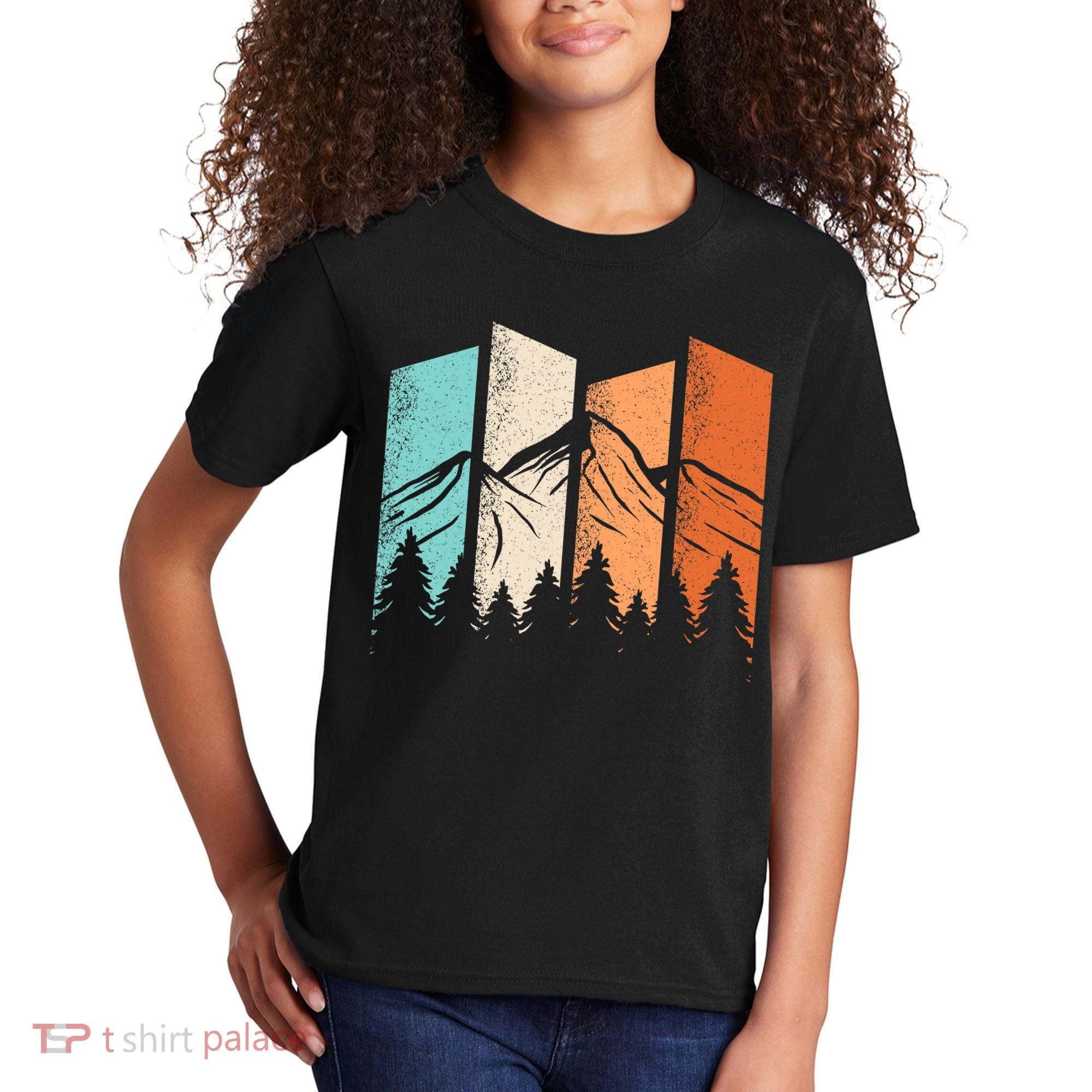 Retro Camping Hiking Nature Landscape Outdoor Kids T-Shirt