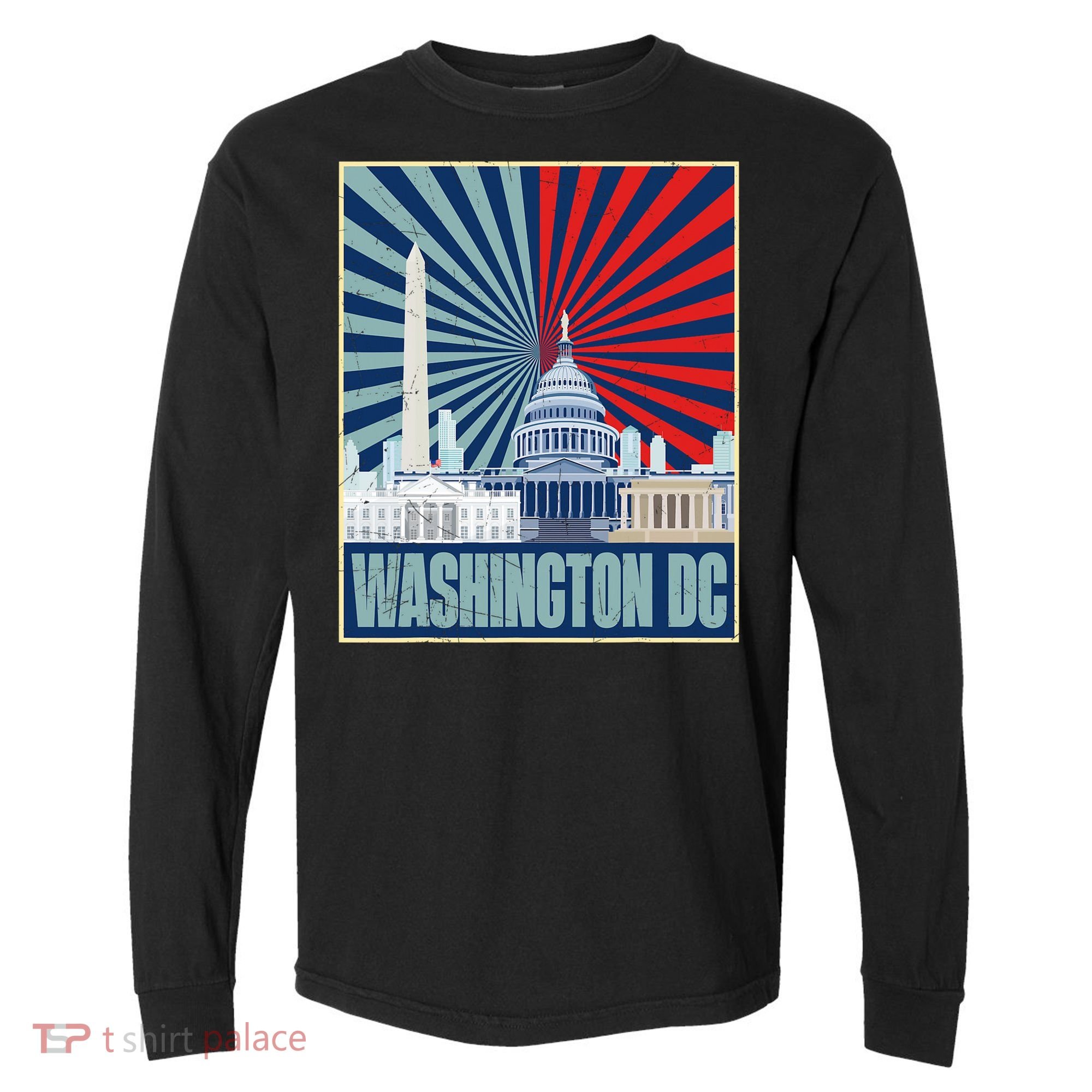 Retro Capitol Hill Washington DC American Flag Comfort Colors Heavyweight Long Sleeve T-Shirt