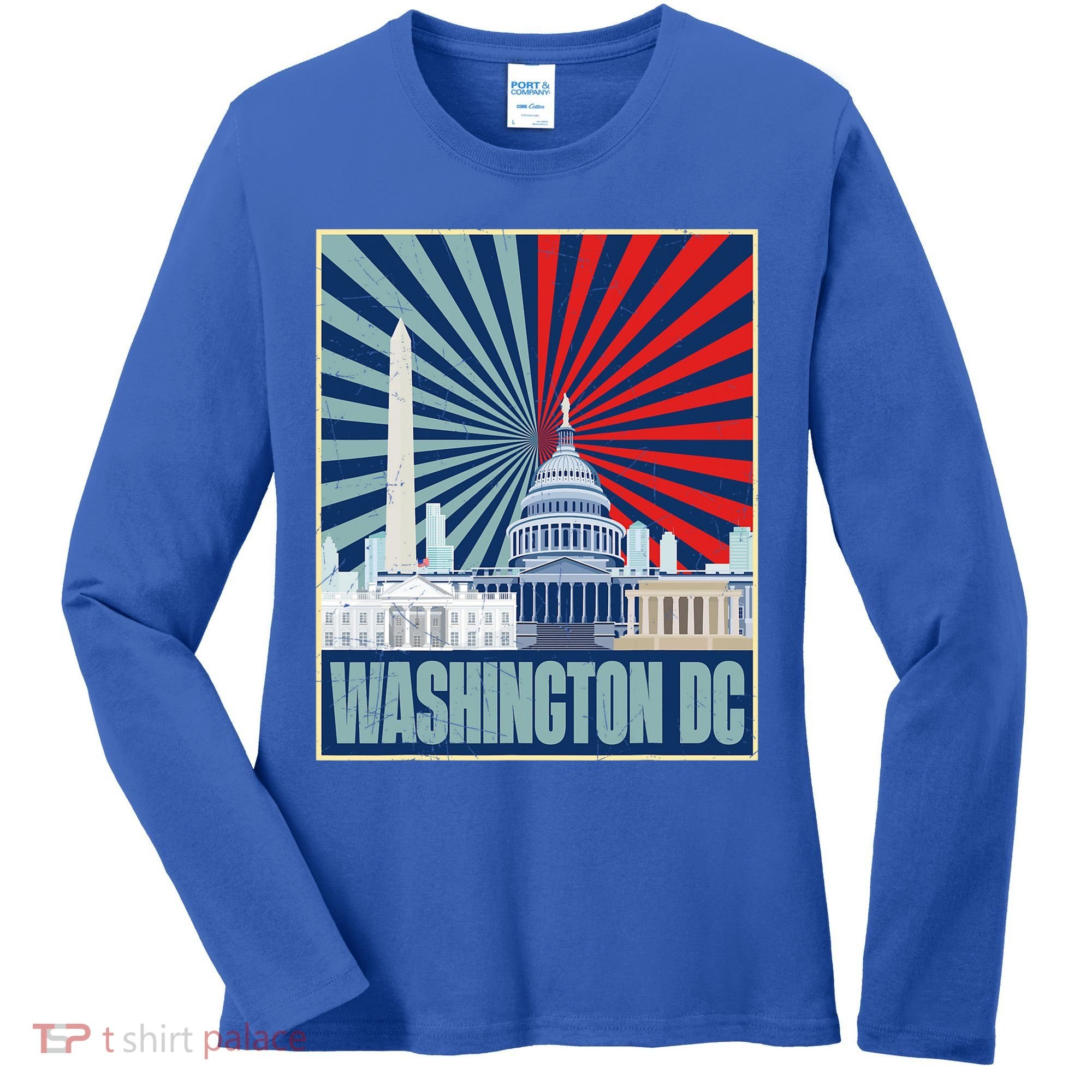 Retro Capitol Hill Washington DC American Flag Women's Long Sleeve Shirt