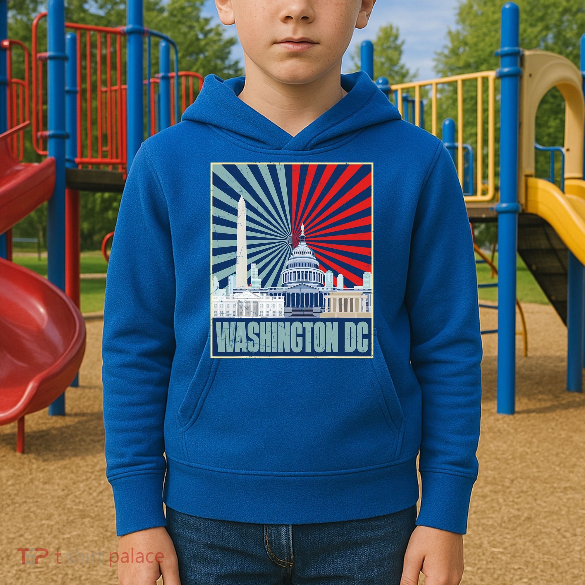 Retro Capitol Hill Washington DC American Flag Kids Hoodie