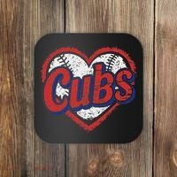 Retro Cubs Heart Last Name Lovers Gifts For Women Coaster thumb 0