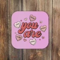 Retro Candy Heart Teacher Valentine's Day You Are Enough Coaster thumb 0