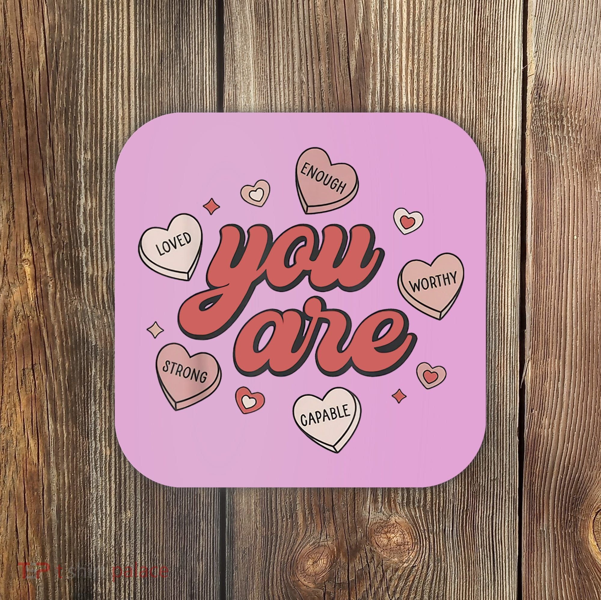 Retro Candy Heart Teacher Valentine's Day You Are Enough Coaster