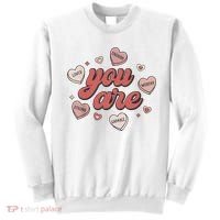 Retro Candy Heart Teacher Valentine's Day You Are Enough Sweatshirt thumb 0