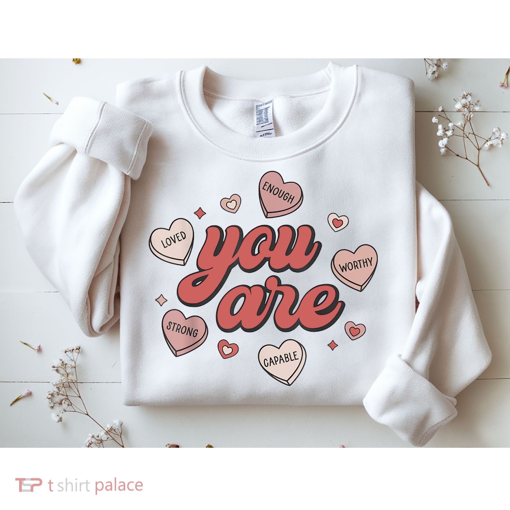 Retro Candy Heart Teacher Valentine's Day You Are Enough Sweatshirt