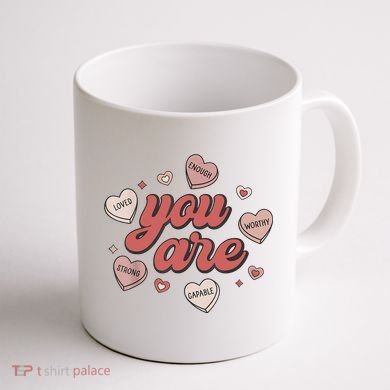 Retro Candy Heart Teacher Valentine's Day You Are Enough Coffee Mug back