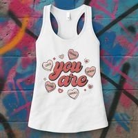 Retro Candy Heart Teacher Valentine's Day You Are Enough Women's Tank Top thumb 3
