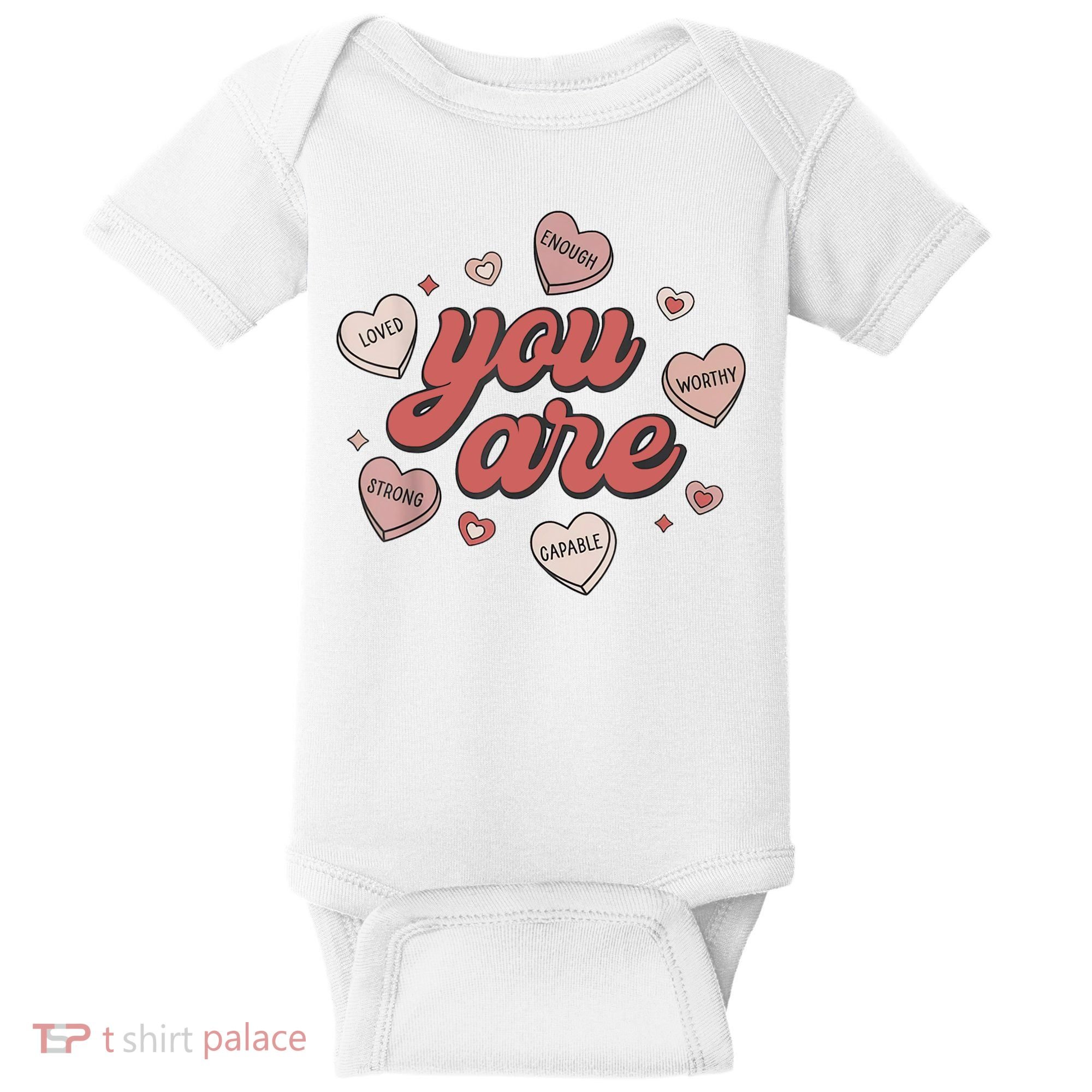 Retro Candy Heart Teacher Valentine's Day You Are Enough Baby Bodysuit