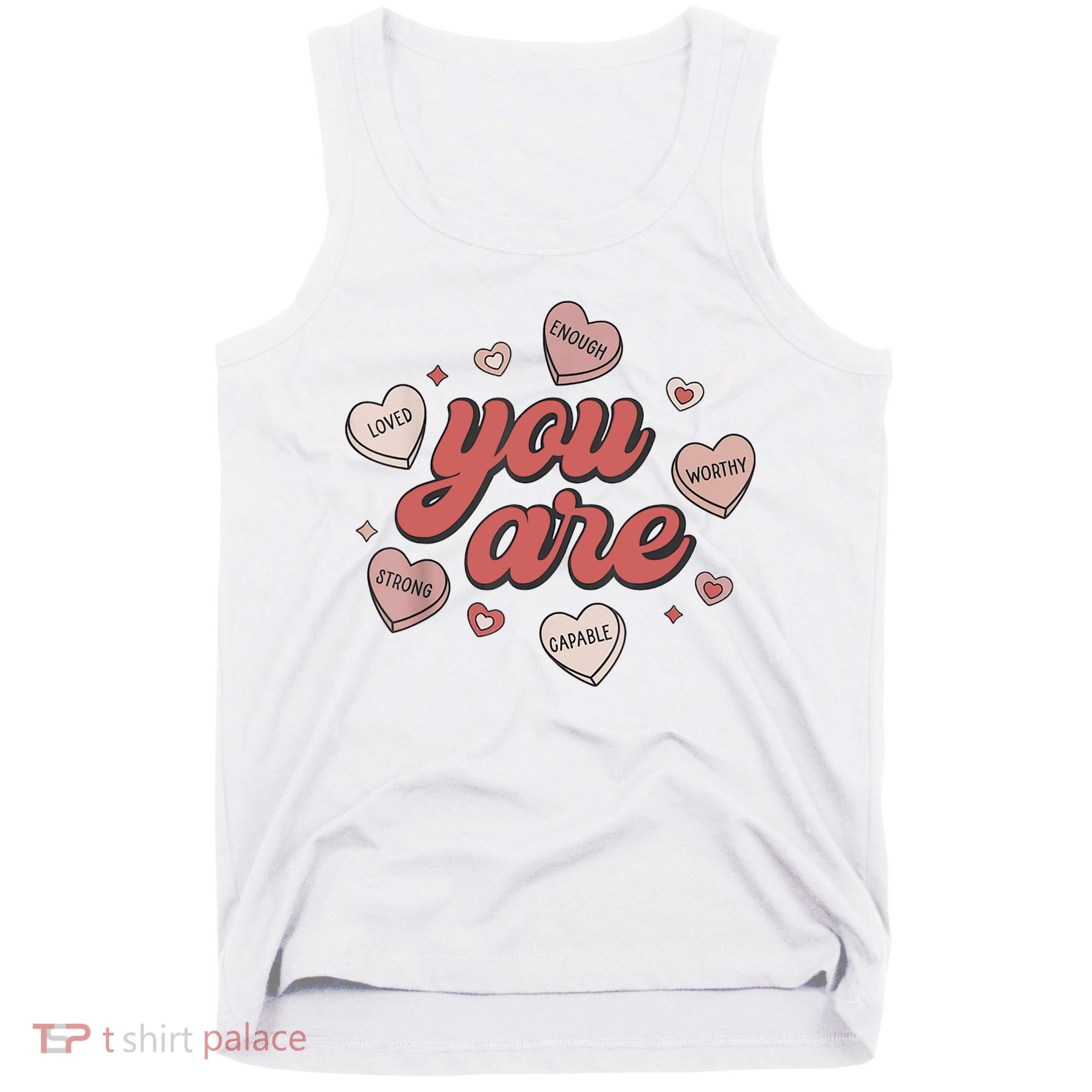 Retro Candy Heart Teacher Valentine's Day You Are Enough Tank Top