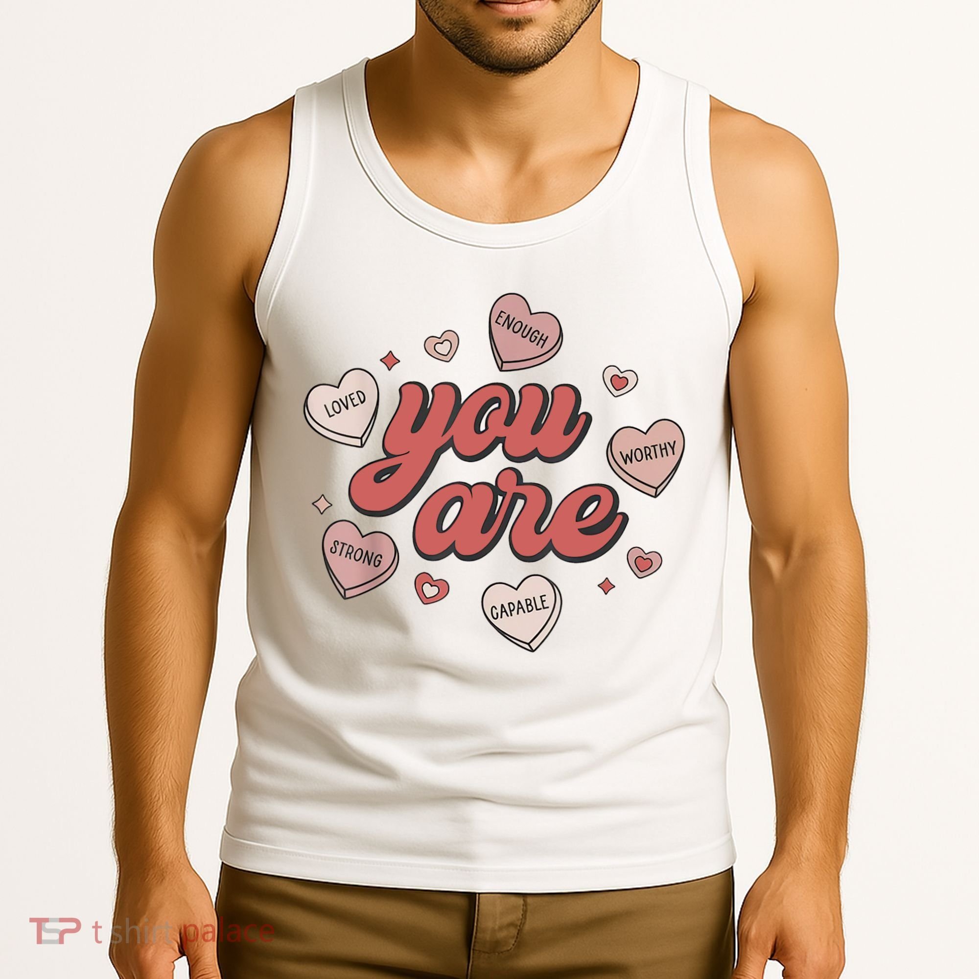 Retro Candy Heart Teacher Valentine's Day You Are Enough Tank Top