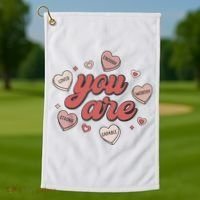 Retro Candy Heart Teacher Valentine's Day You Are Enough Golf Towel thumb 1