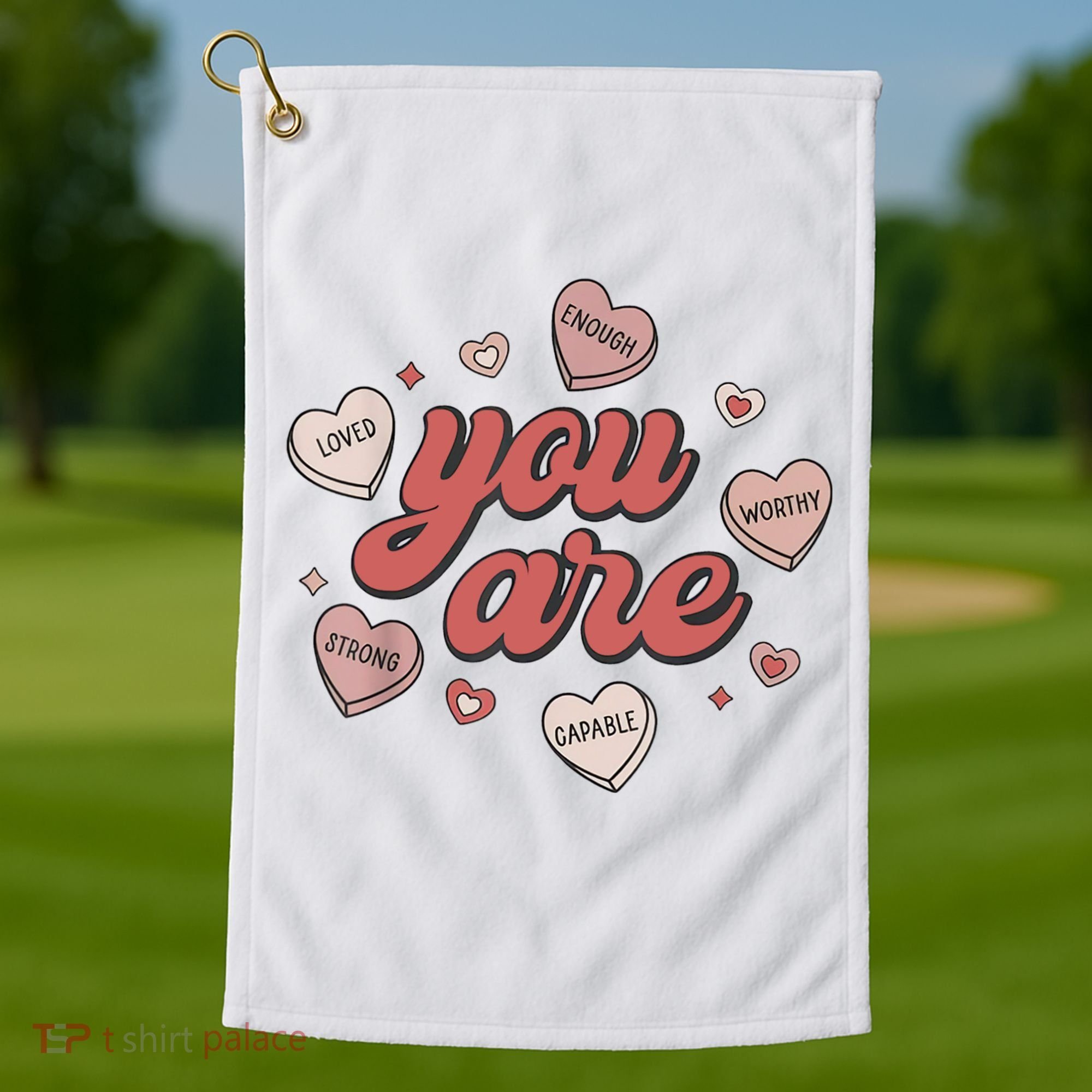 Retro Candy Heart Teacher Valentine's Day You Are Enough Golf Towel