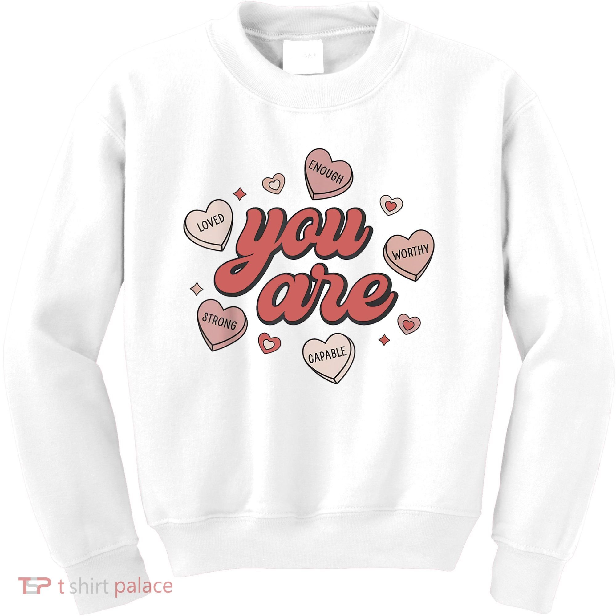 Retro Candy Heart Teacher Valentine's Day You Are Enough Kids Sweatshirt
