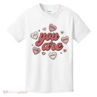 Retro Candy Heart Teacher Valentine's Day You Are Enough Kids T-Shirt thumb 0