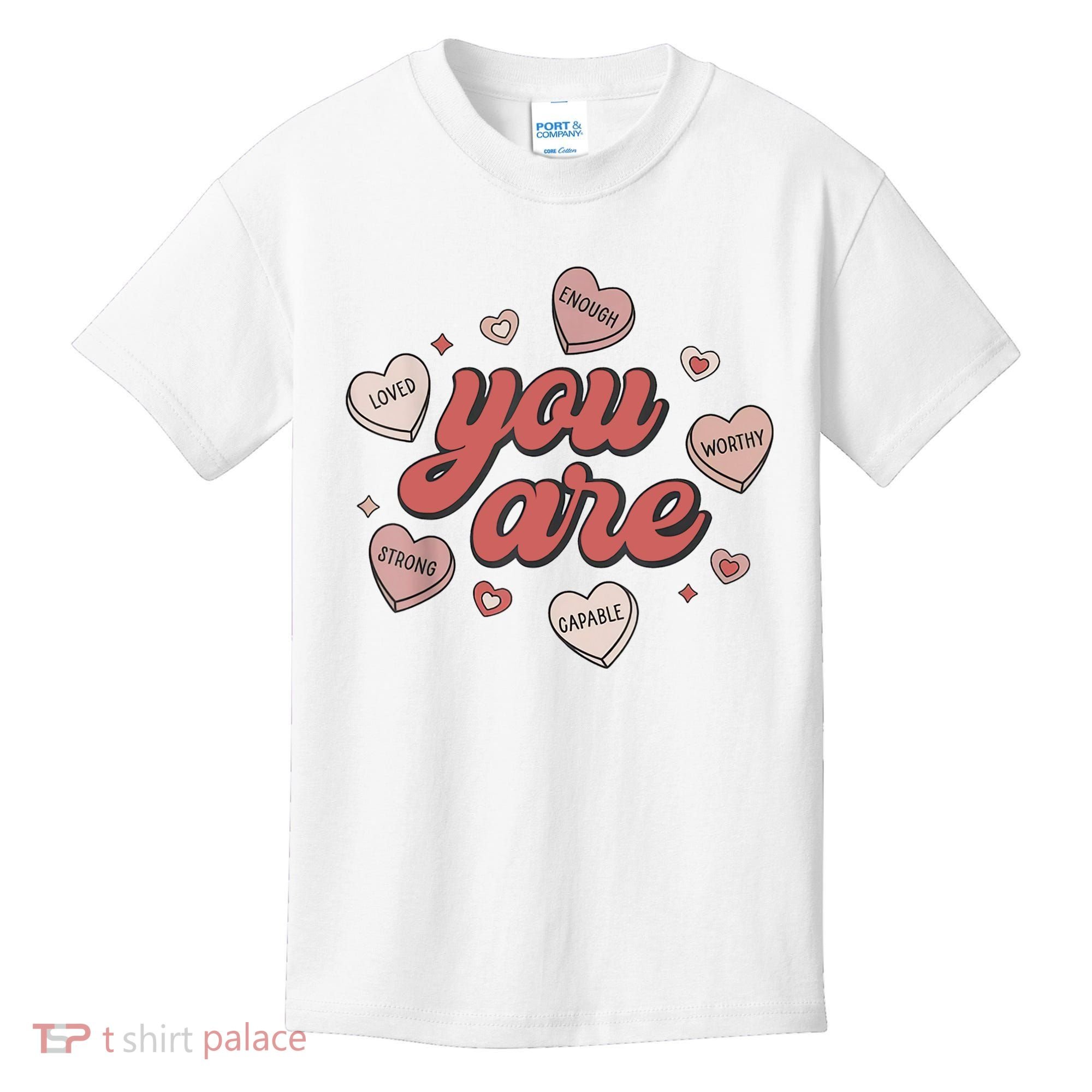Retro Candy Heart Teacher Valentine's Day You Are Enough Kids T-Shirt