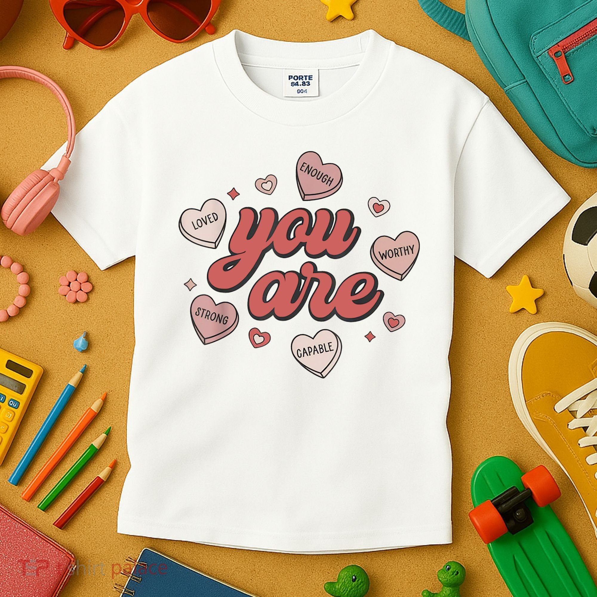 Retro Candy Heart Teacher Valentine's Day You Are Enough Kids T-Shirt
