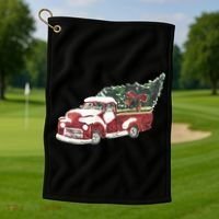 Retro Christmas Holiday Truck Golf Towel thumb 1