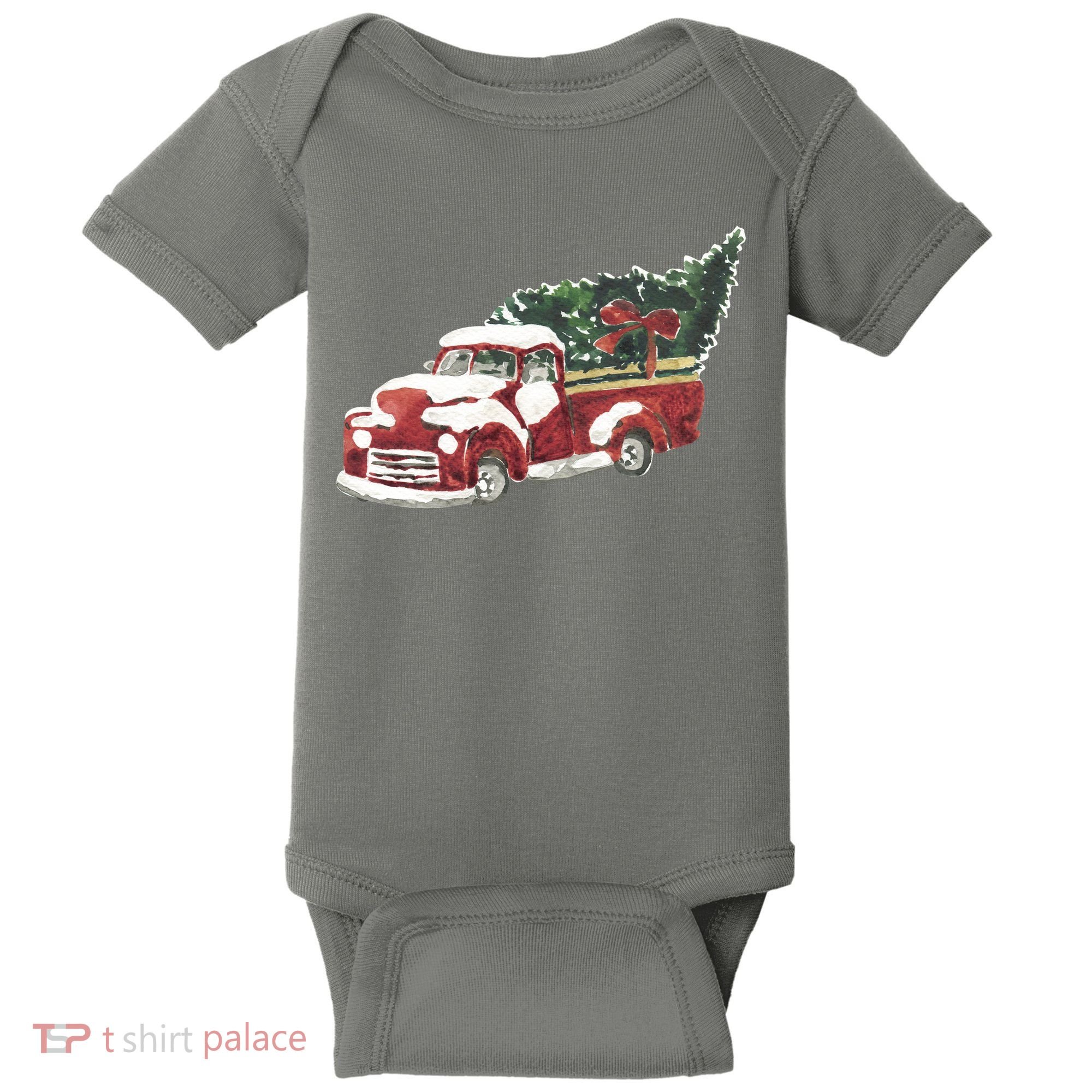 Retro Christmas Holiday Truck Baby Bodysuit